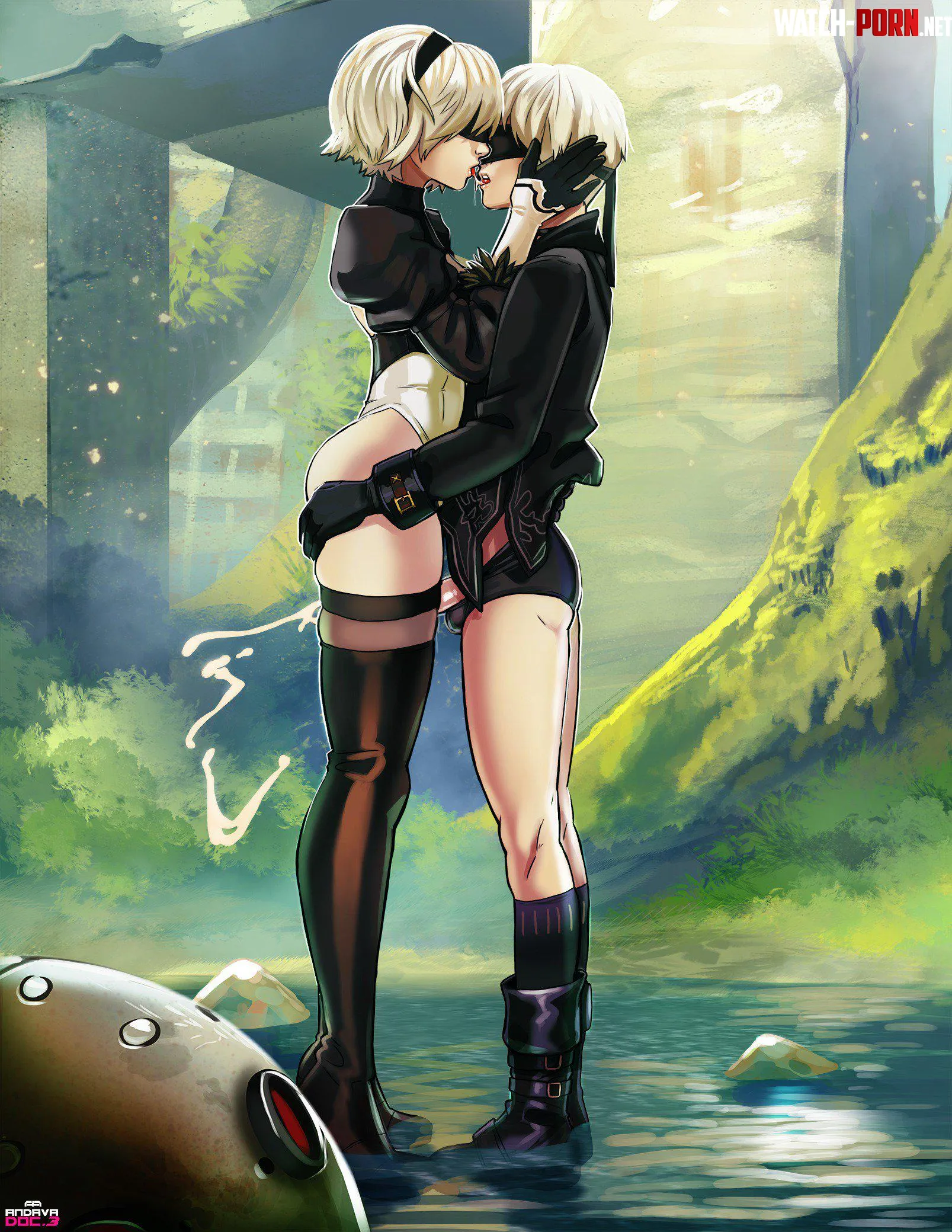 Miss 2B gives 9S a reward by Somanycookies1