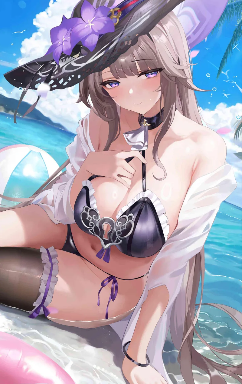 Thumbnail Elegantloveglimmer's Beach Fun with Herta from Honkai Series