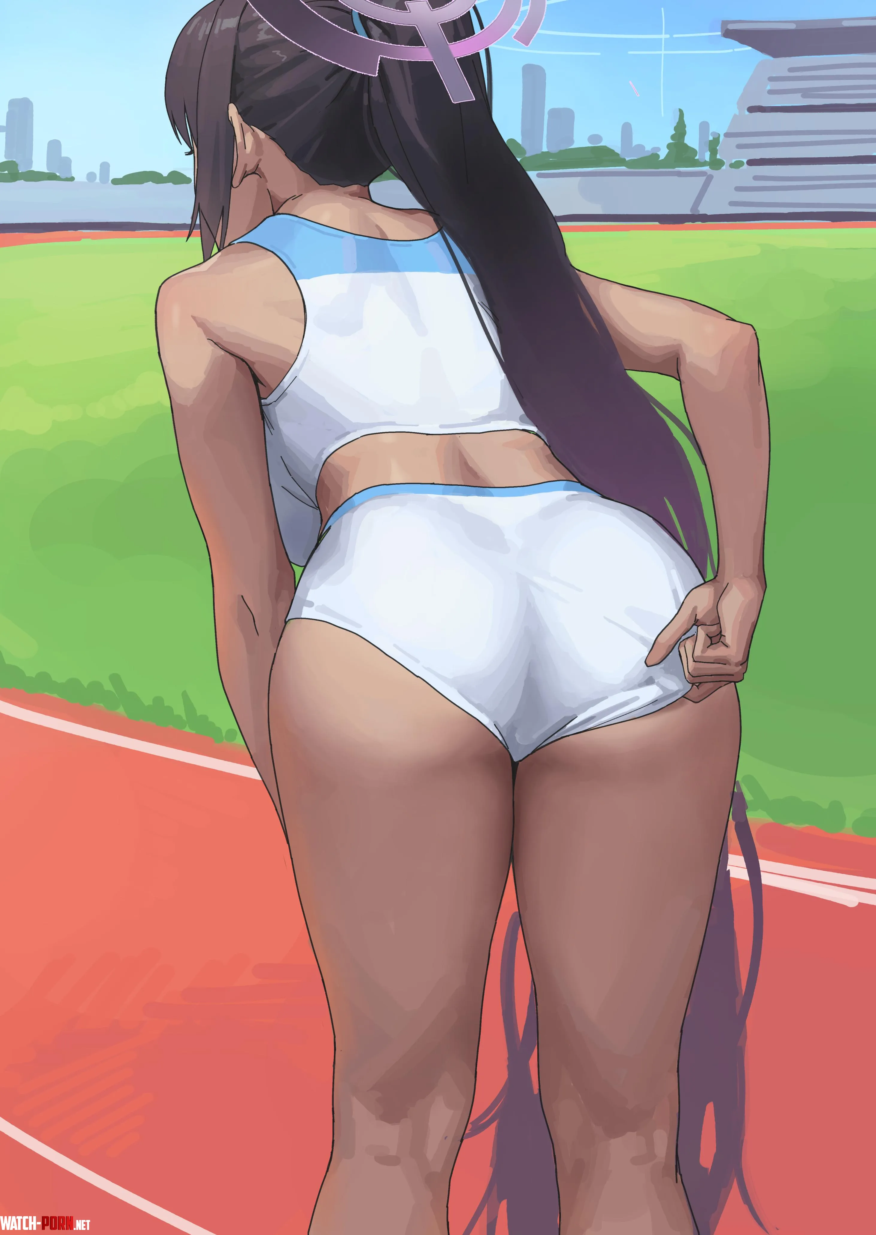 Karin adjusting her shorts (ksksksa) [Blue Archive] by llamanatee