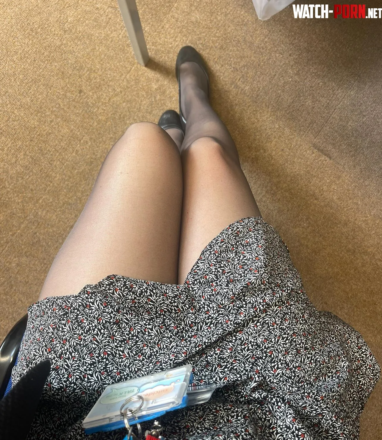 Sheer barely black 8 denier pantyhose hard at work by pandora0405