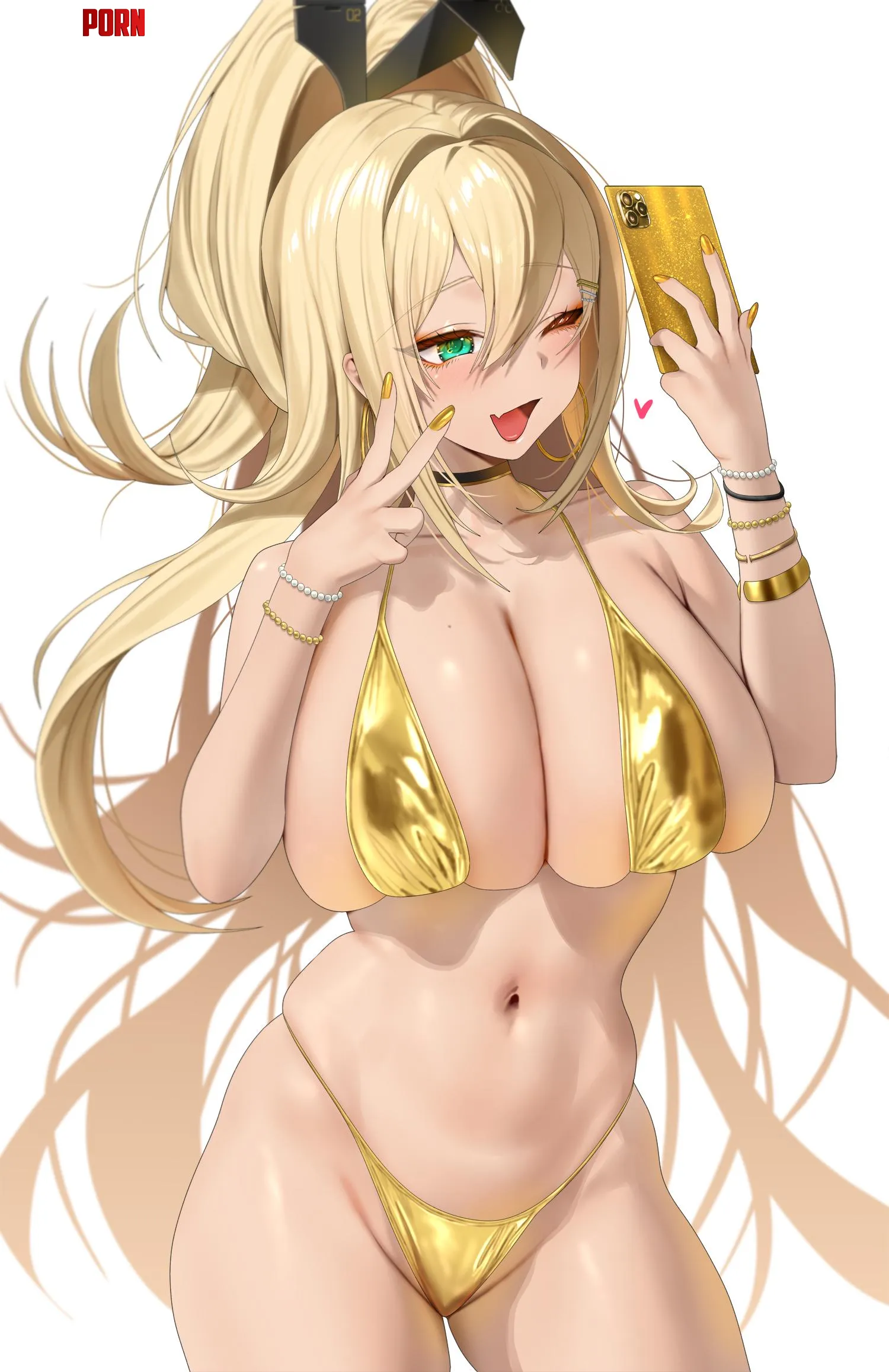 Rupee in golden bikini with phone (RUHEE ルヒ / RUHEE_GN) [Goddess Of Victory: Nikke] by elegantloveglimmer