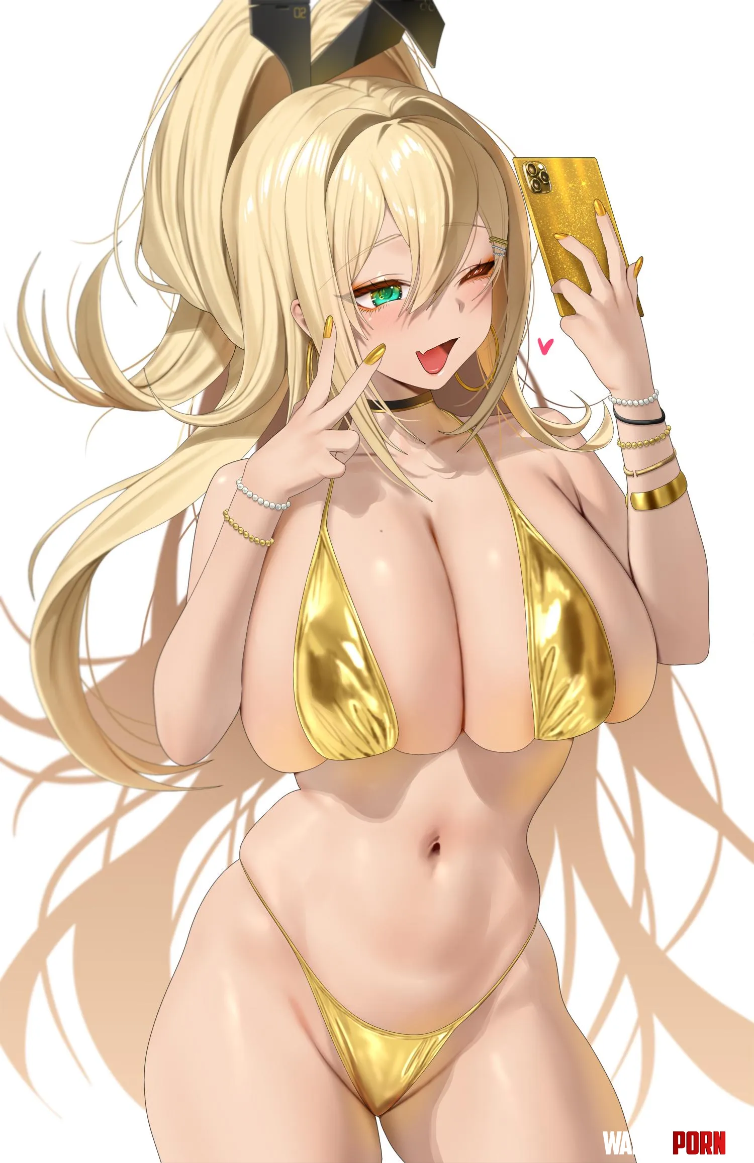 Rupee in golden bikini with phone (RUHEE ルヒ / RUHEE_GN) [Goddess Of Victory: Nikke] by elegantloveglimmer