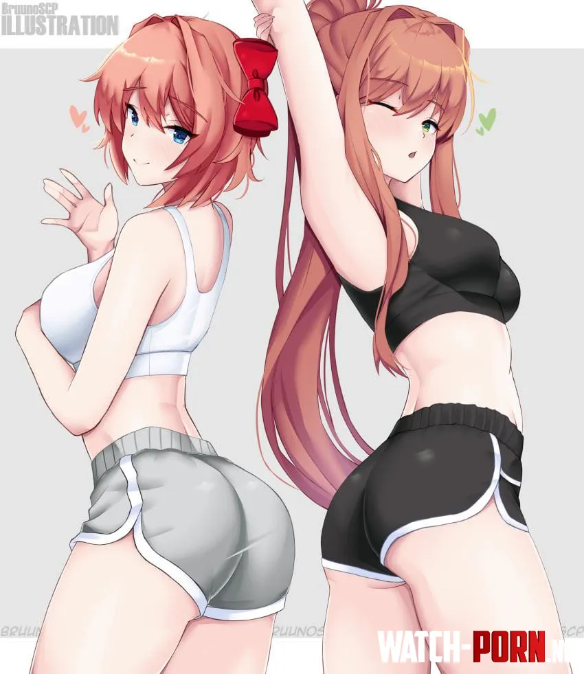 Monika and Sayori Gym Outfits (Bruunoscp) by OstrichObserver