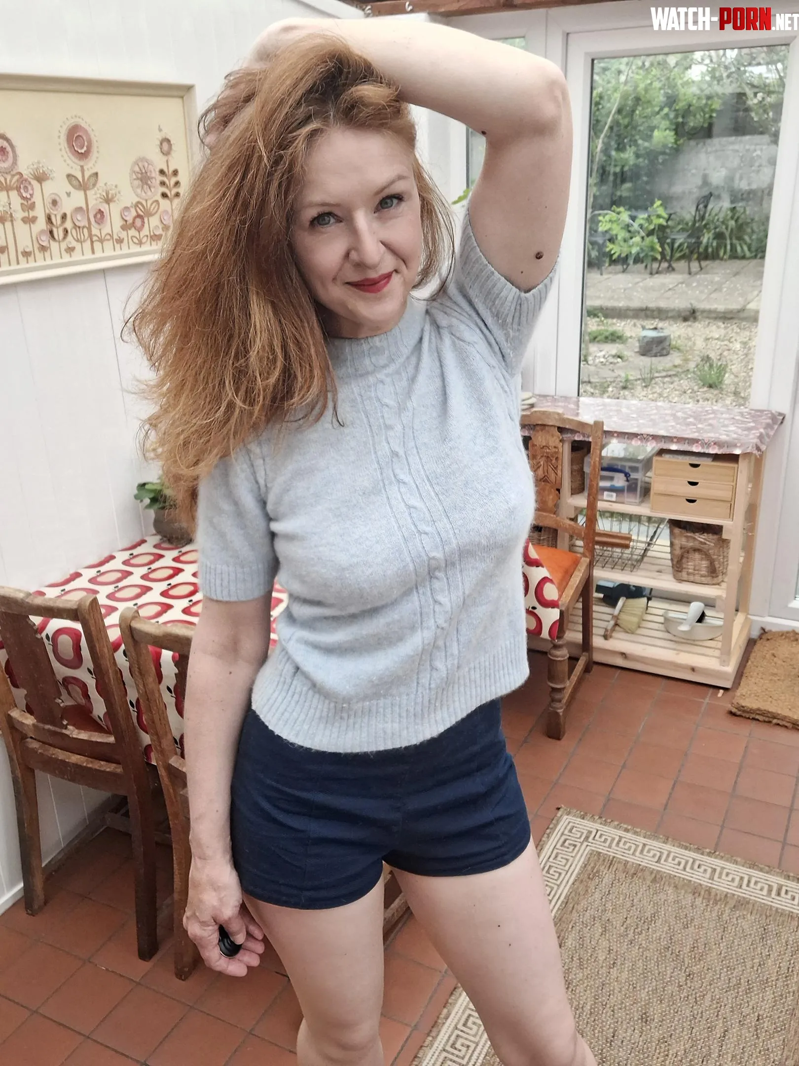 52 in shorts and sweater by JaneGreeneFree