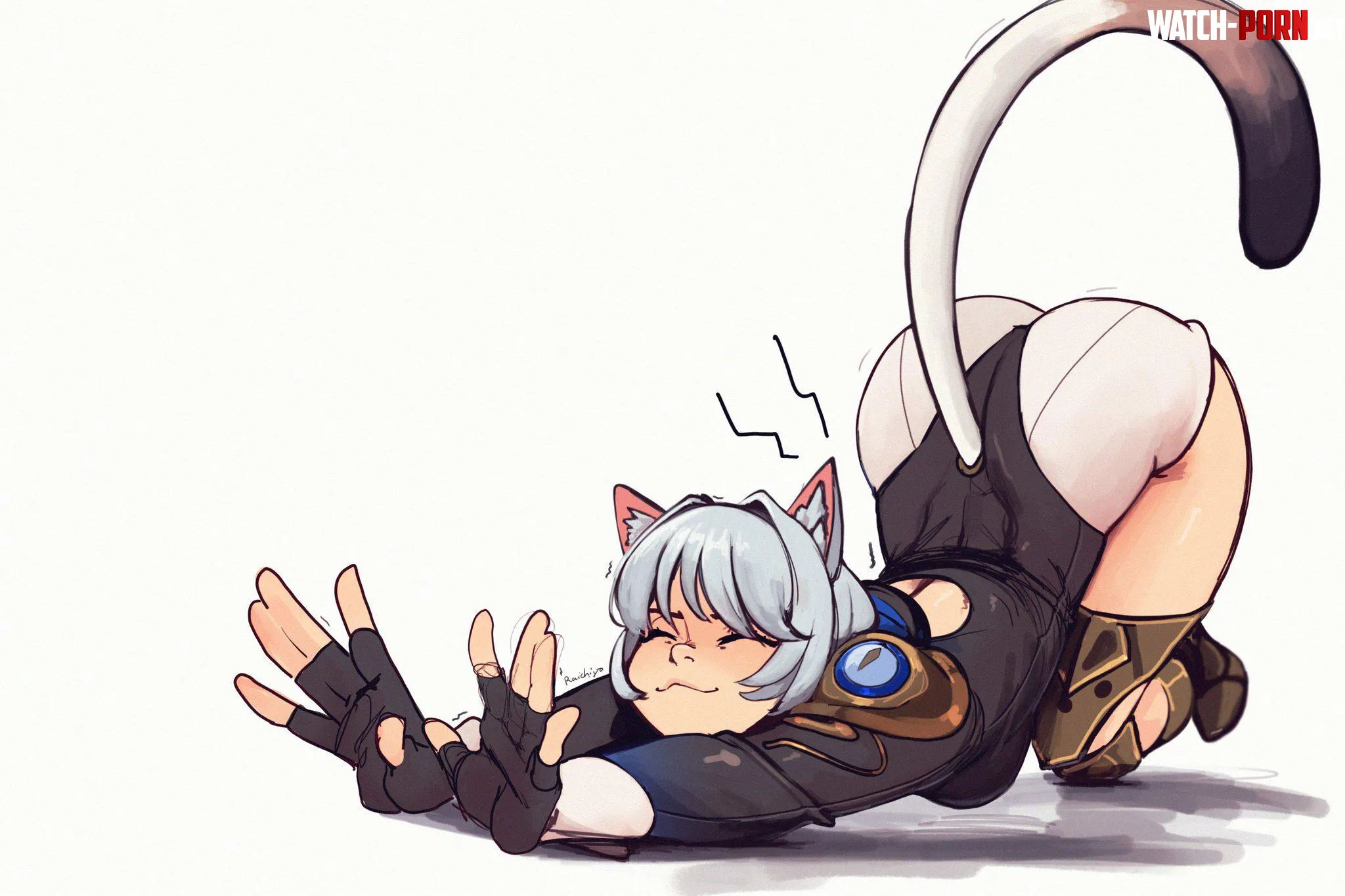 stretching catgirl by NautyNautilus