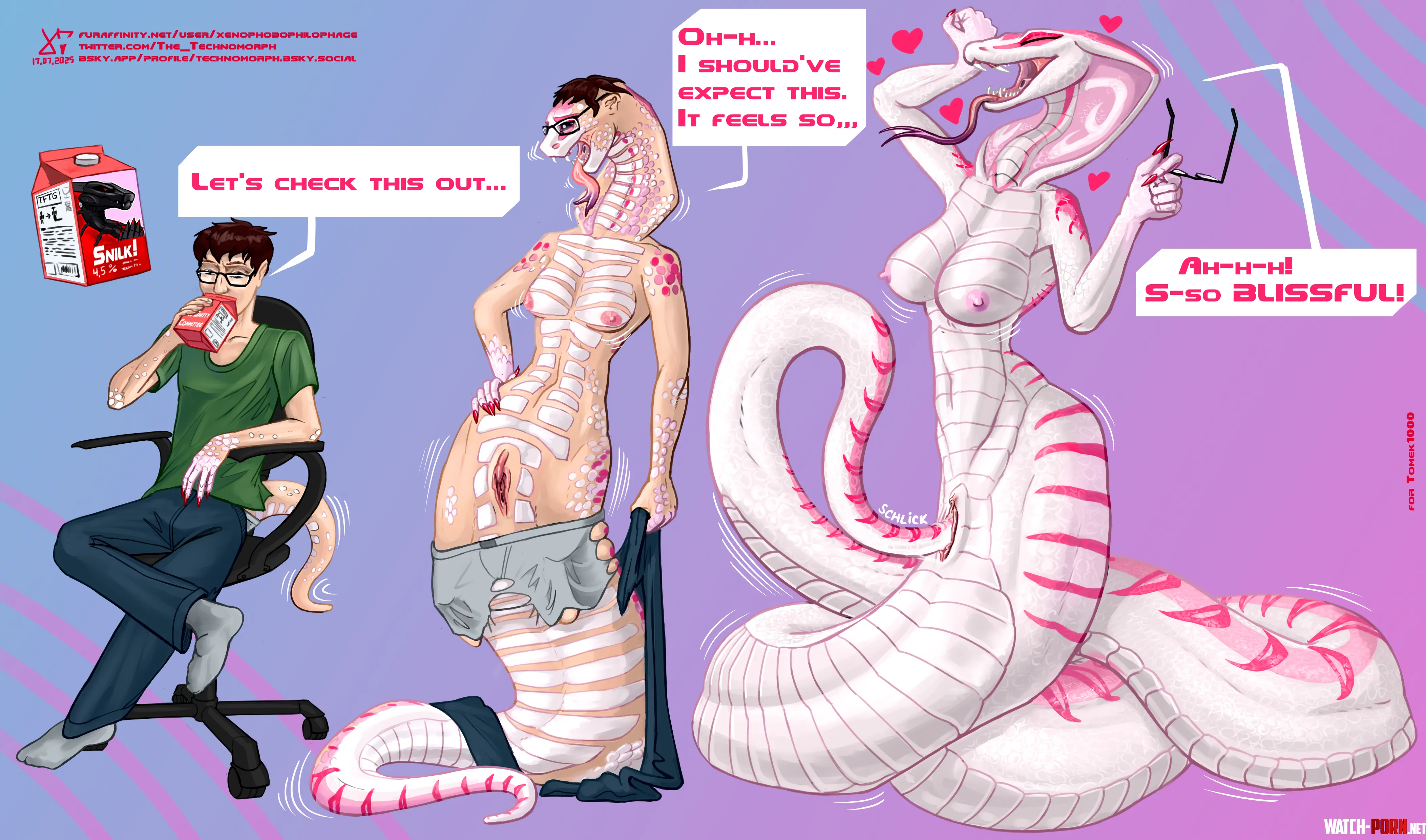 Snilk-Induced Gender Euphoria [Human Male to Anthro Snake Female] by XenTheTechnomorph