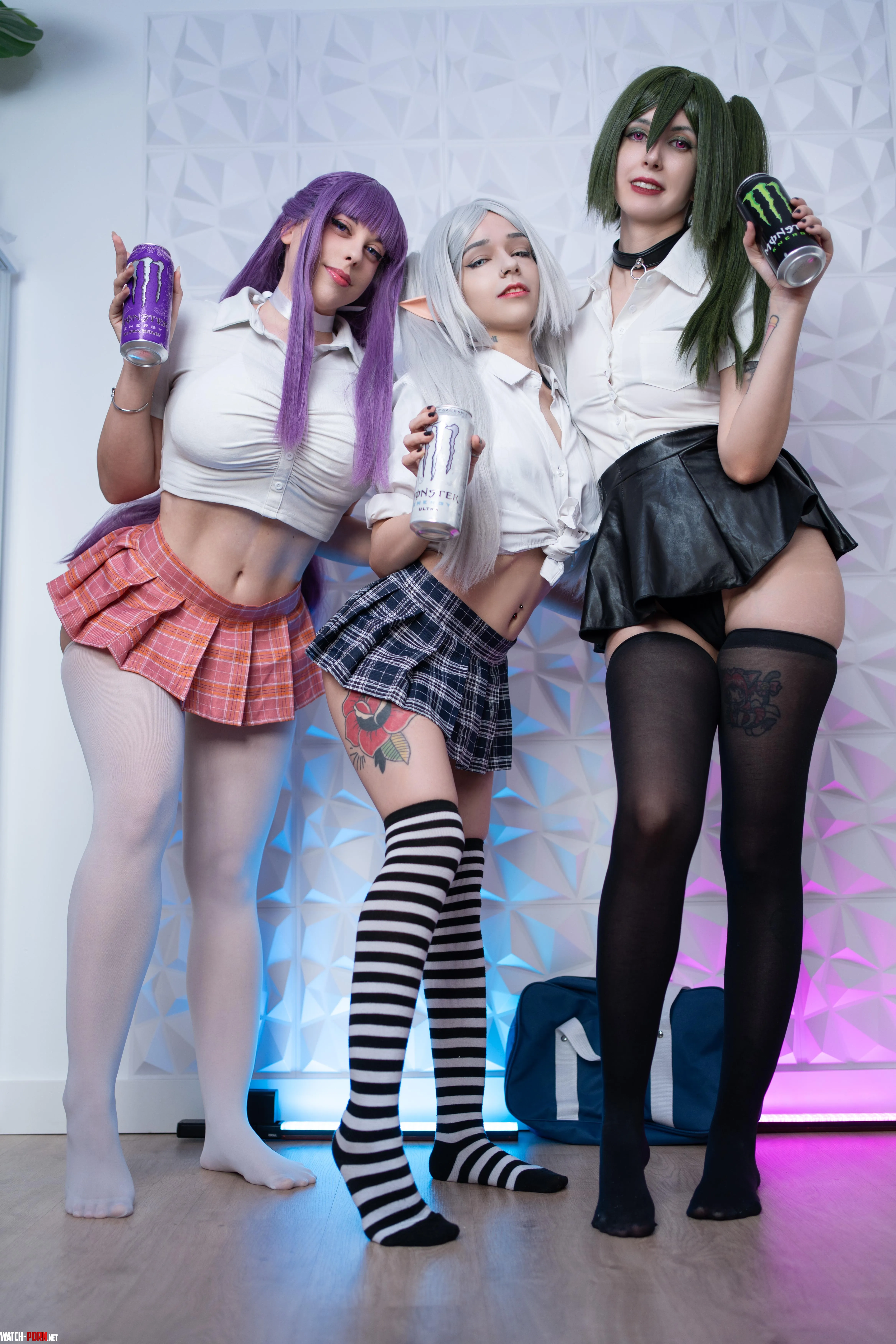Fern x Frieren x Übel egirl cosplays by MeiMoeCosplay, AkaRedKarma & Kerocchi by kerocchi