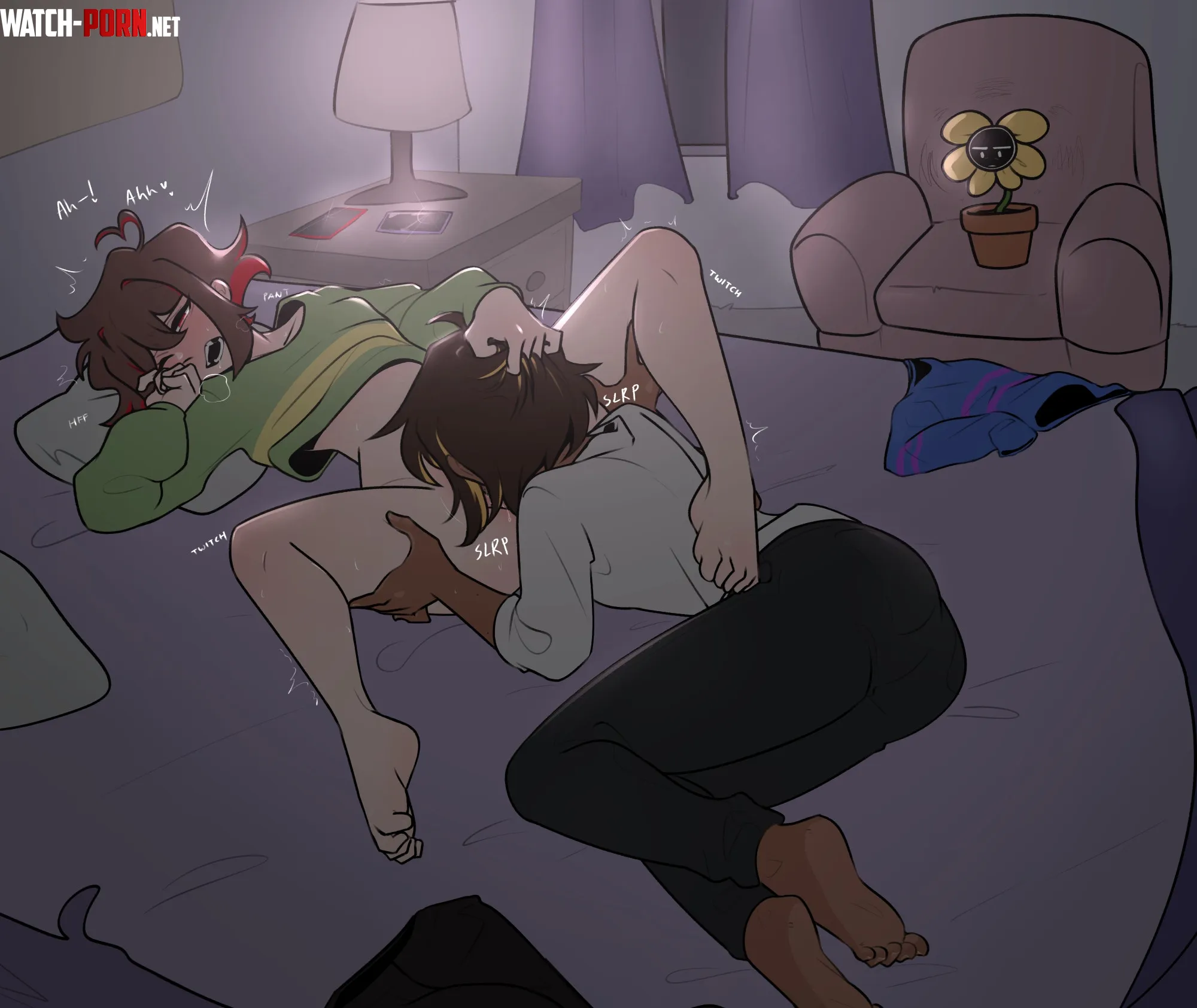Flowey will watch from the chair [Chara x Frisk / Charisk] (by meekzhyu) by HochseeJager