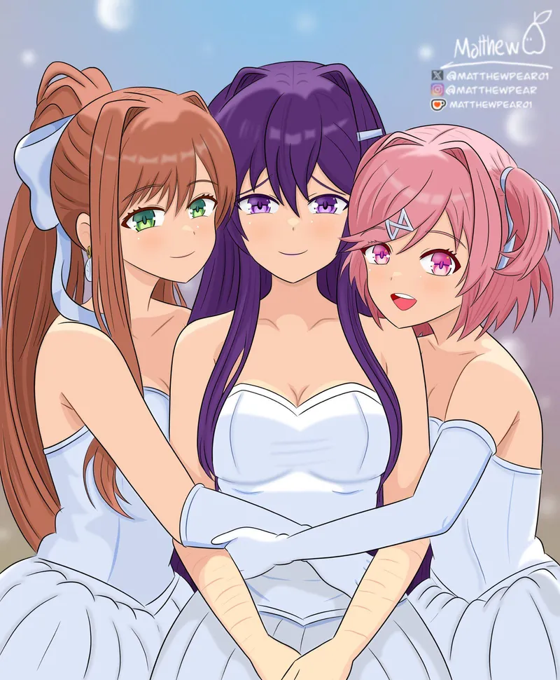 Thumbnail Brides Monika, Yuri, and Natsuki - DDLC Special by A_MASSIVE_PERVERT | Yuri Category