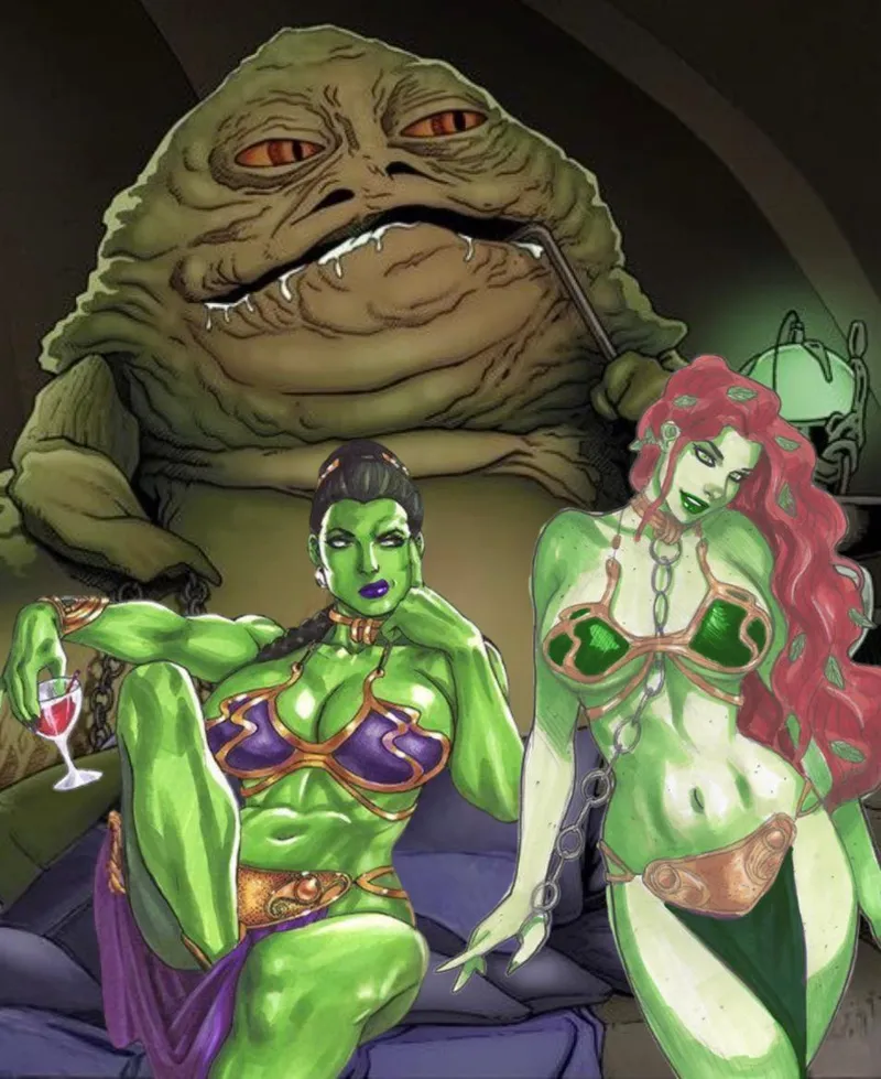 Thumbnail Explore Frank Cho's Art: She-Hulk & Poison Ivy as Jabba’s Slave Girls
