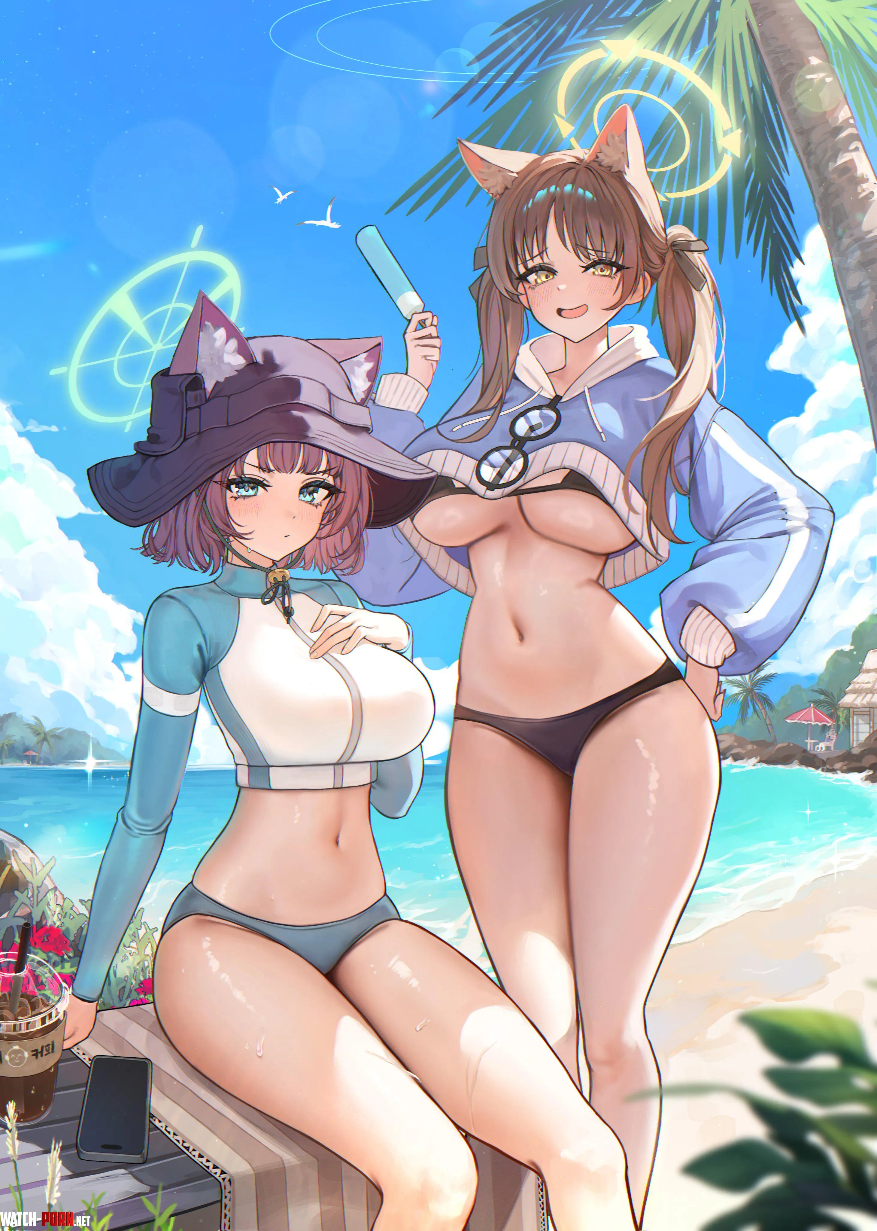 Neko Saki and Moe [Blue Archive] by A_MASSIVE_PERVERT