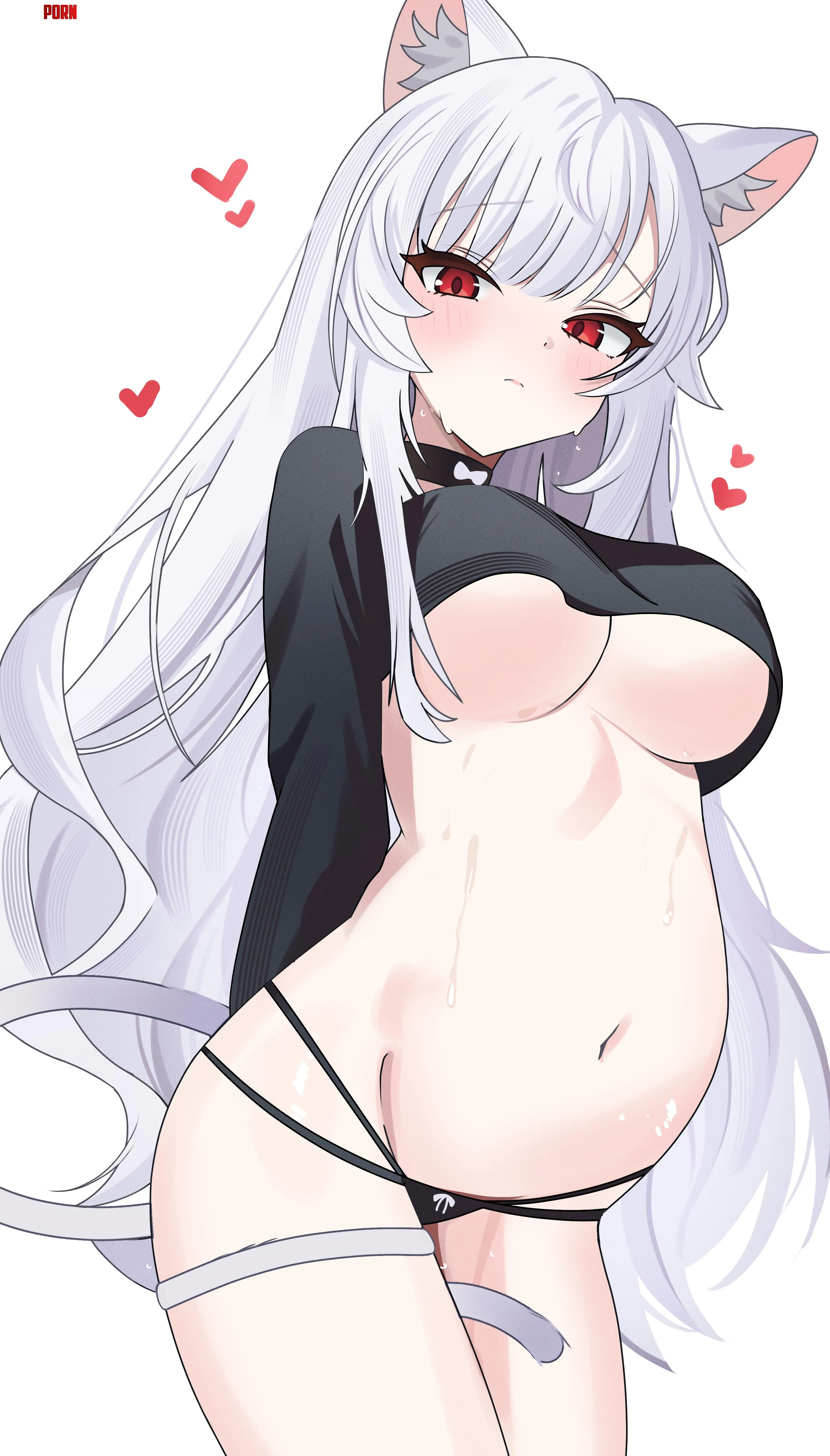 Pregnant catgirl showing off her belly and underboob (by furaru) by Arcaeca2