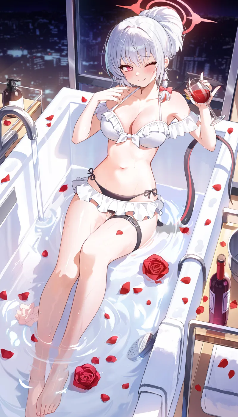 Thumbnail Haruna's Serene Bathing Scene in 'Blue Archive'
