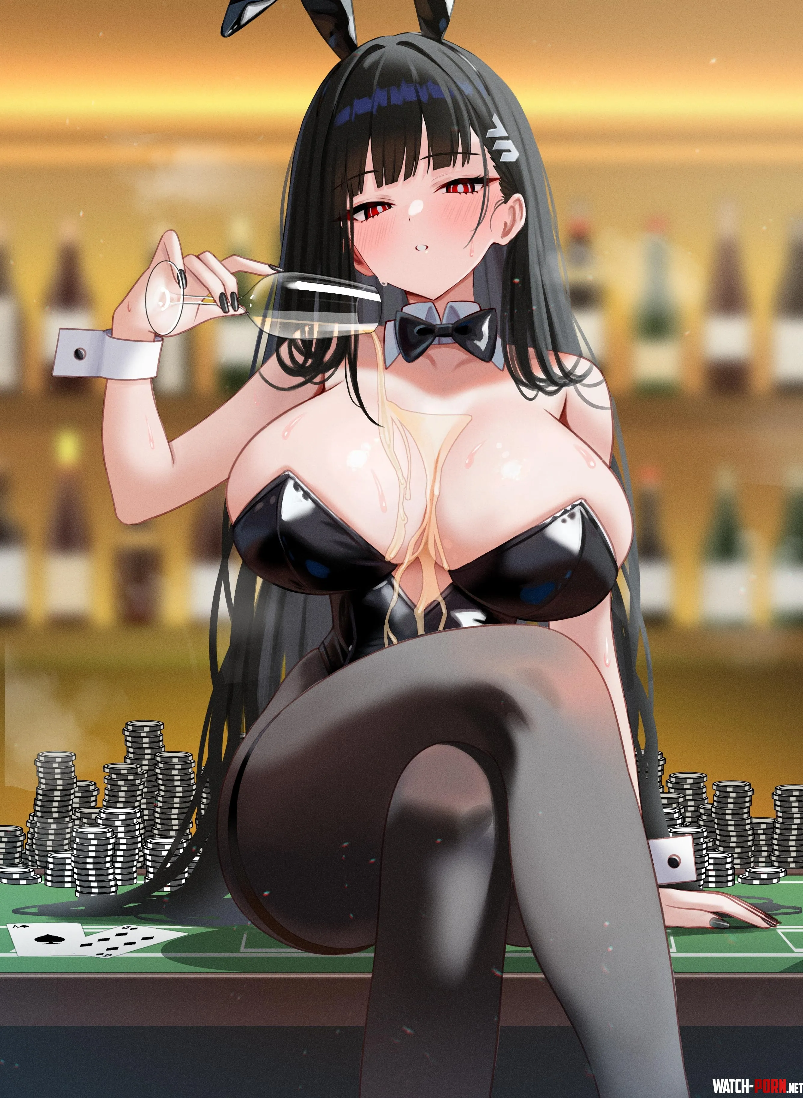 Bunny Rio pouring champagne on herself (Mizikayo) [Blue Archive] by llamanatee