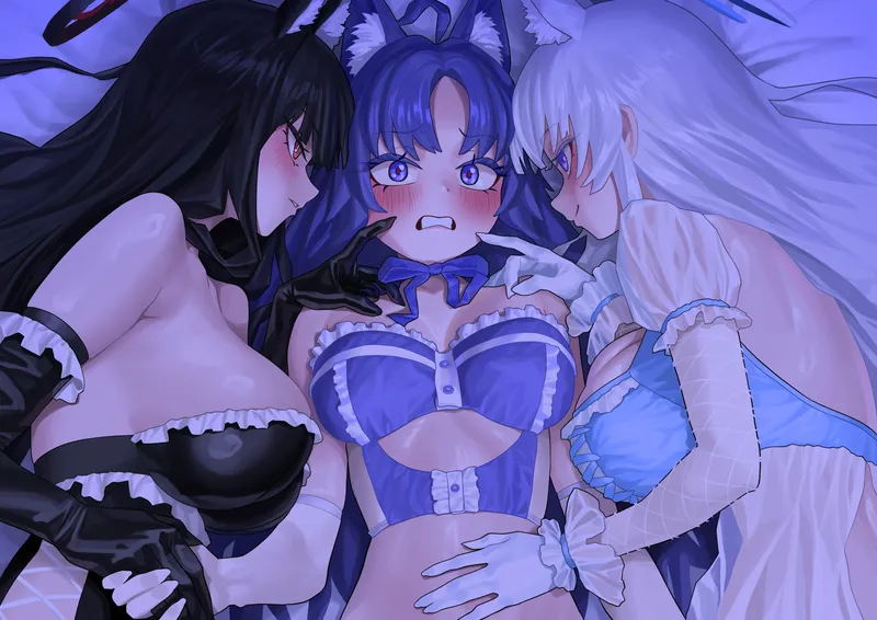 Thumbnail Catgirls Rio, Yuuka, and Noa: A Blue Archive Yuri Adventure