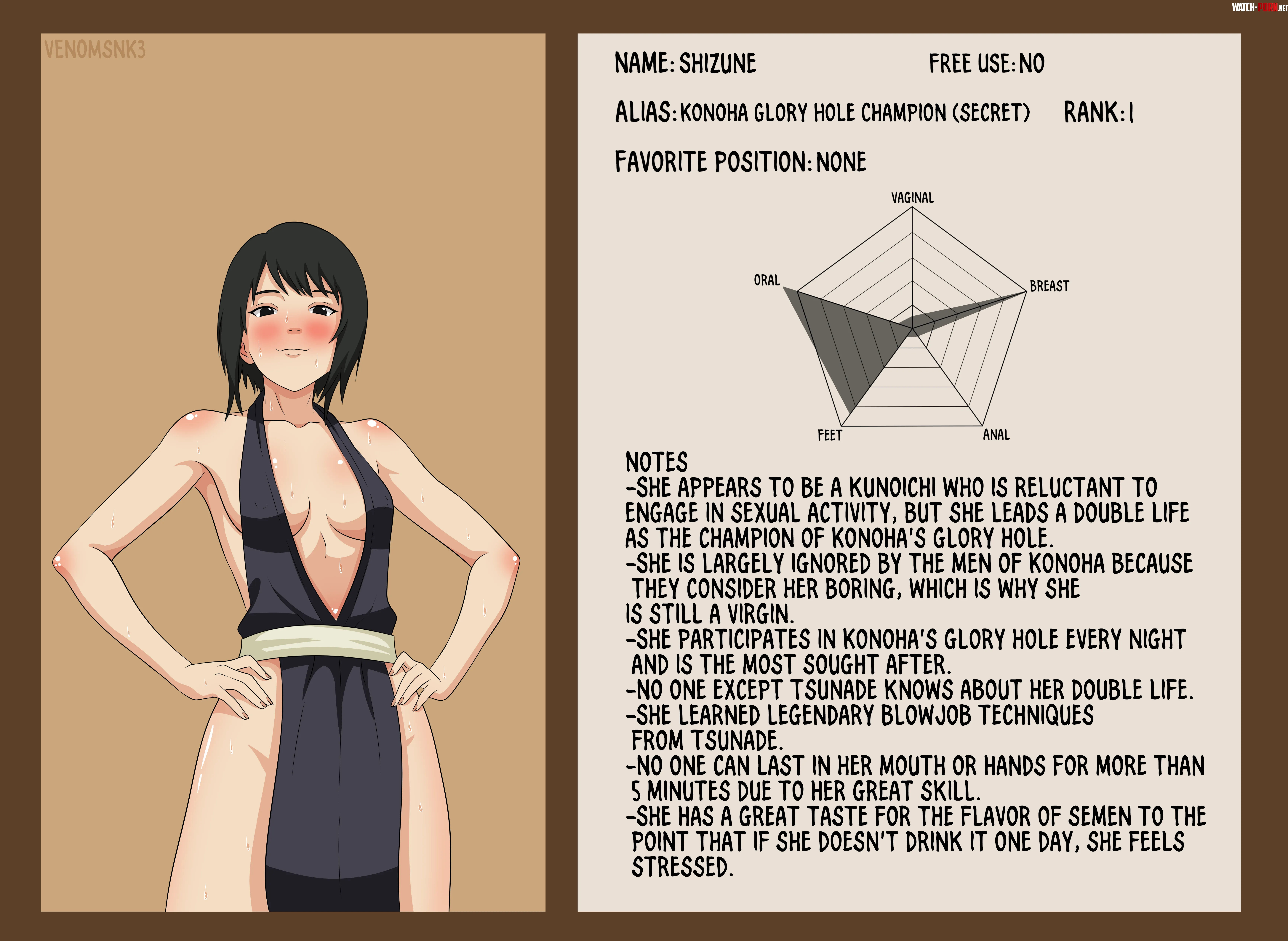Hey! New character sheet for the slutty AU! Now it's Shizune's turn! by Impossible-Pea-1161