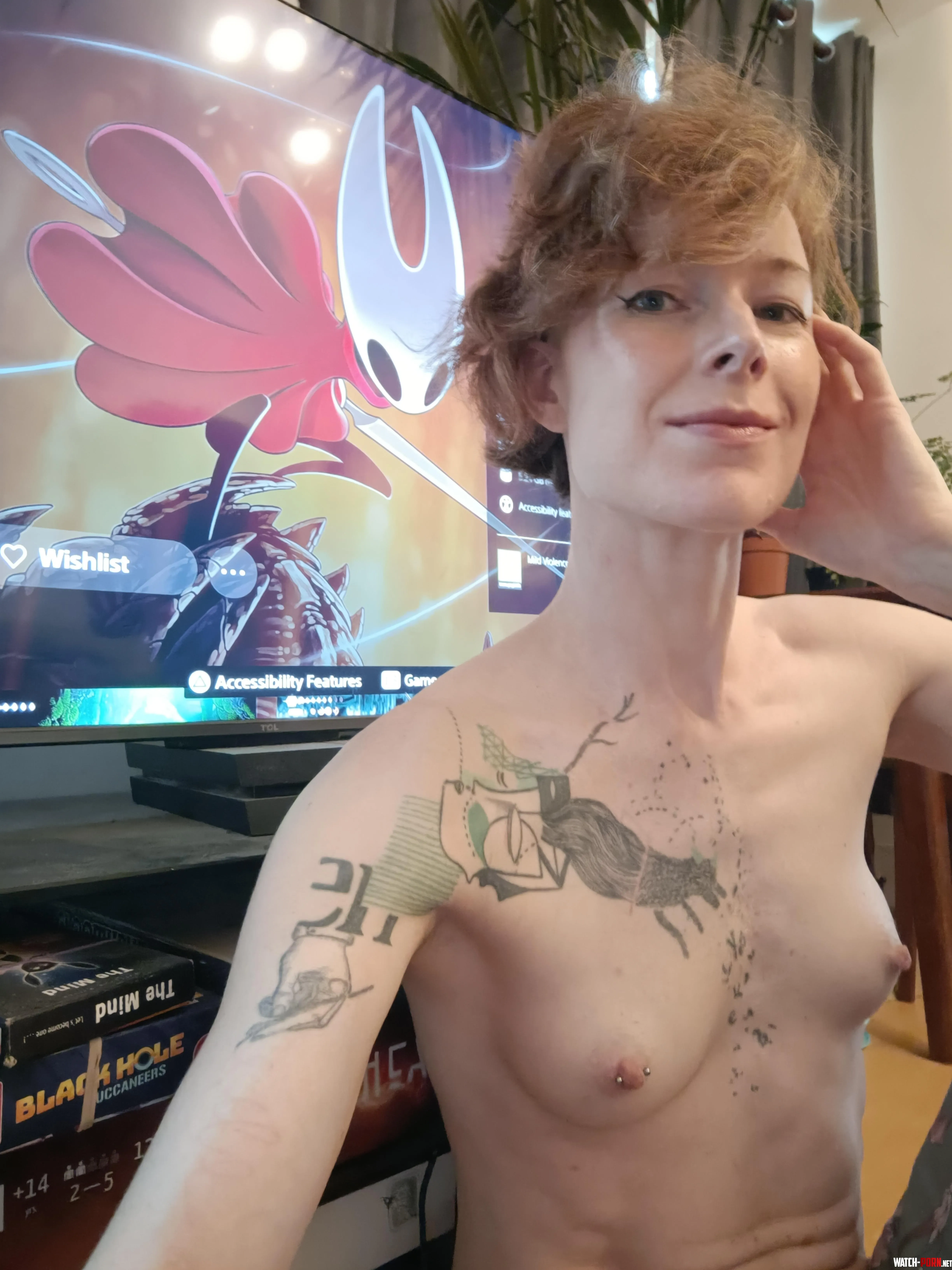 Quick topless selfie before I start playing Silksong by JuniperLunaRocks