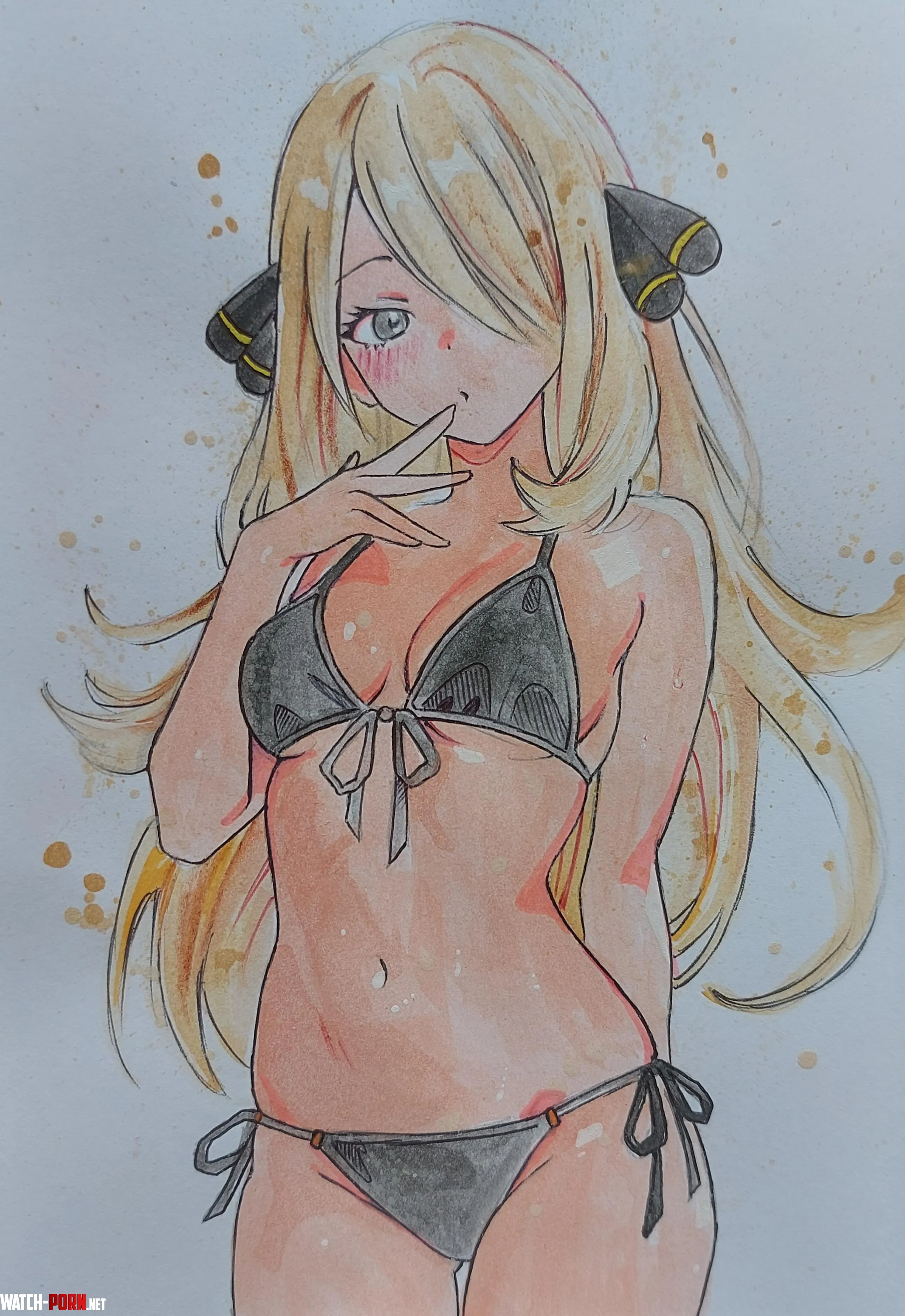 Cynthia (pokemon) - watercolour and pens by paperlsd