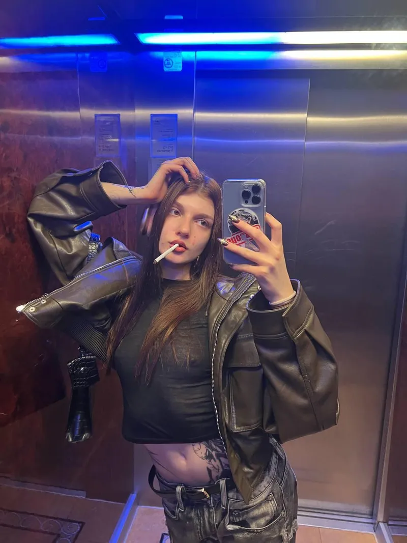 Thumbnail sheer top says i need attention, leather jacket says i won't admit it by hushedsoft