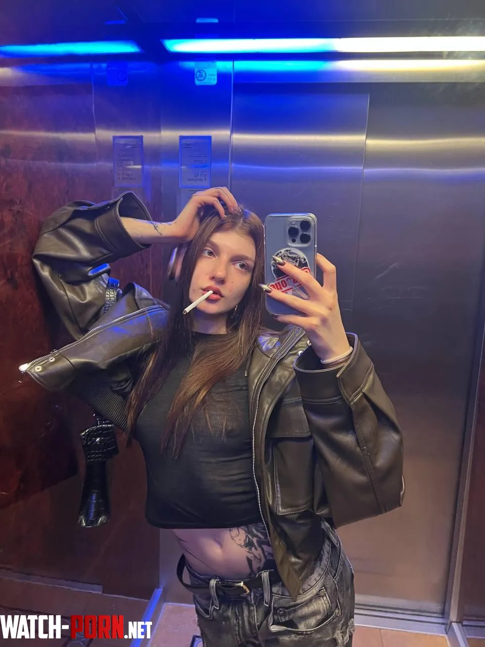 sheer top says i need attention, leather jacket says i won't admit it by hushedsoft