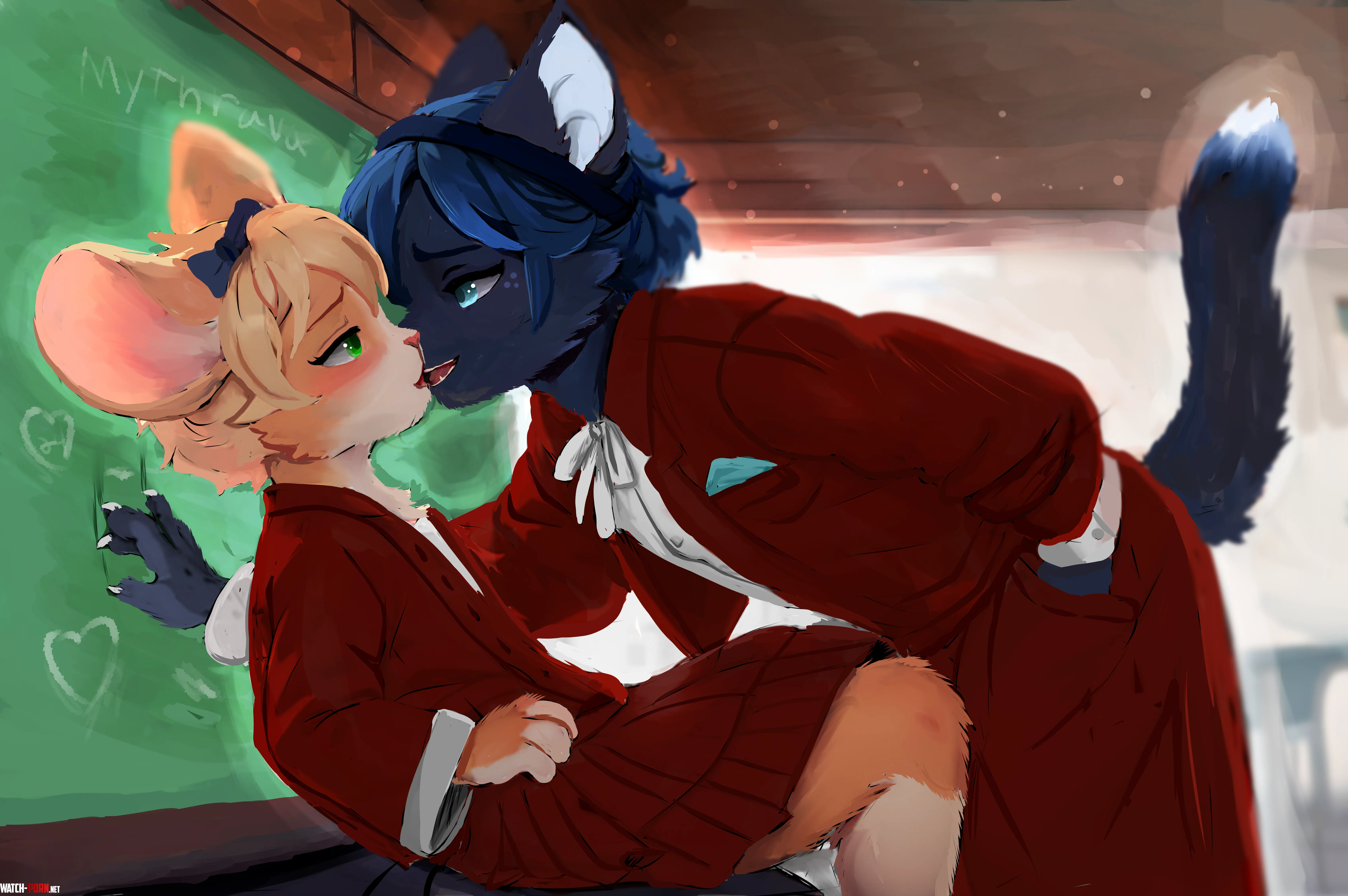 A cat and a mouse — by MythRava. Cheers from our mousegirl/ratgirl (nezumimimi?) sub, r/Vermingirls. by Eovacious