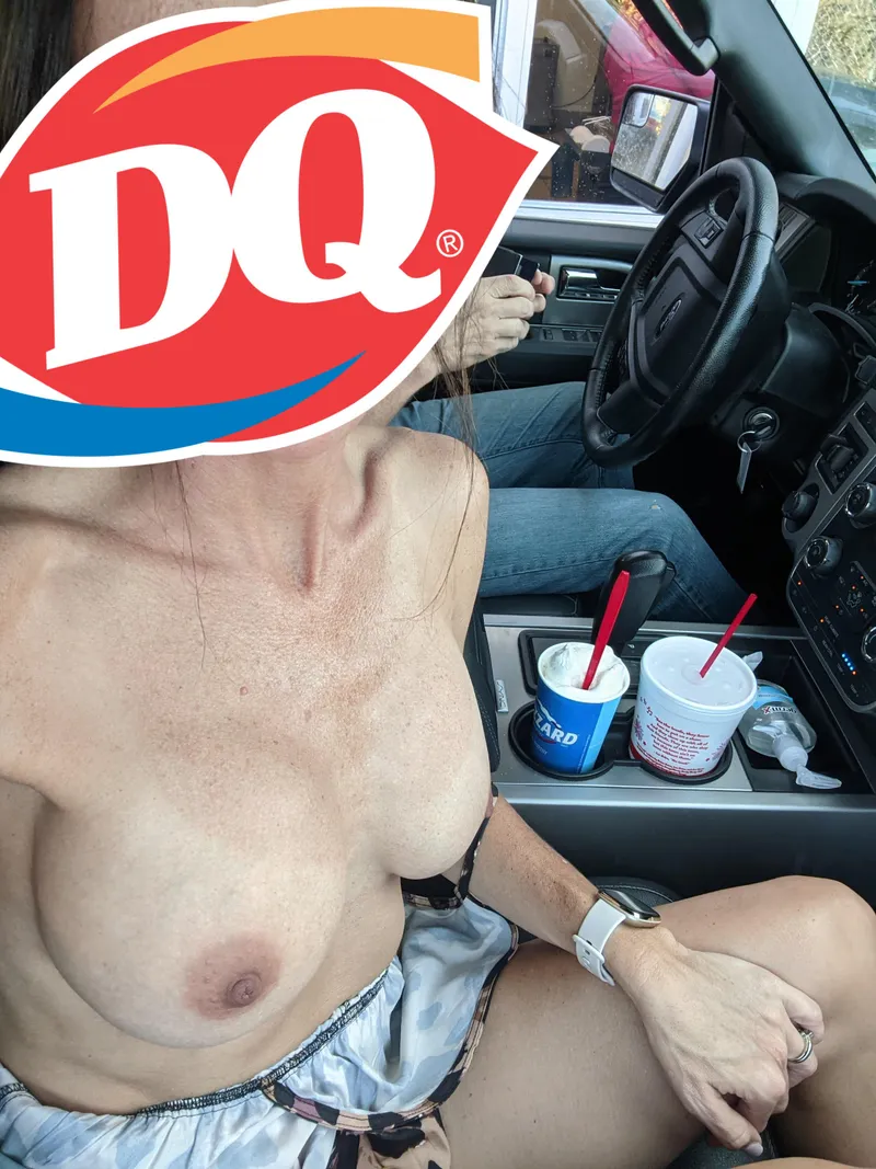 Thumbnail Quick Flash at the Dairy Queen Drive Thru: Storytime | FlashingGirls