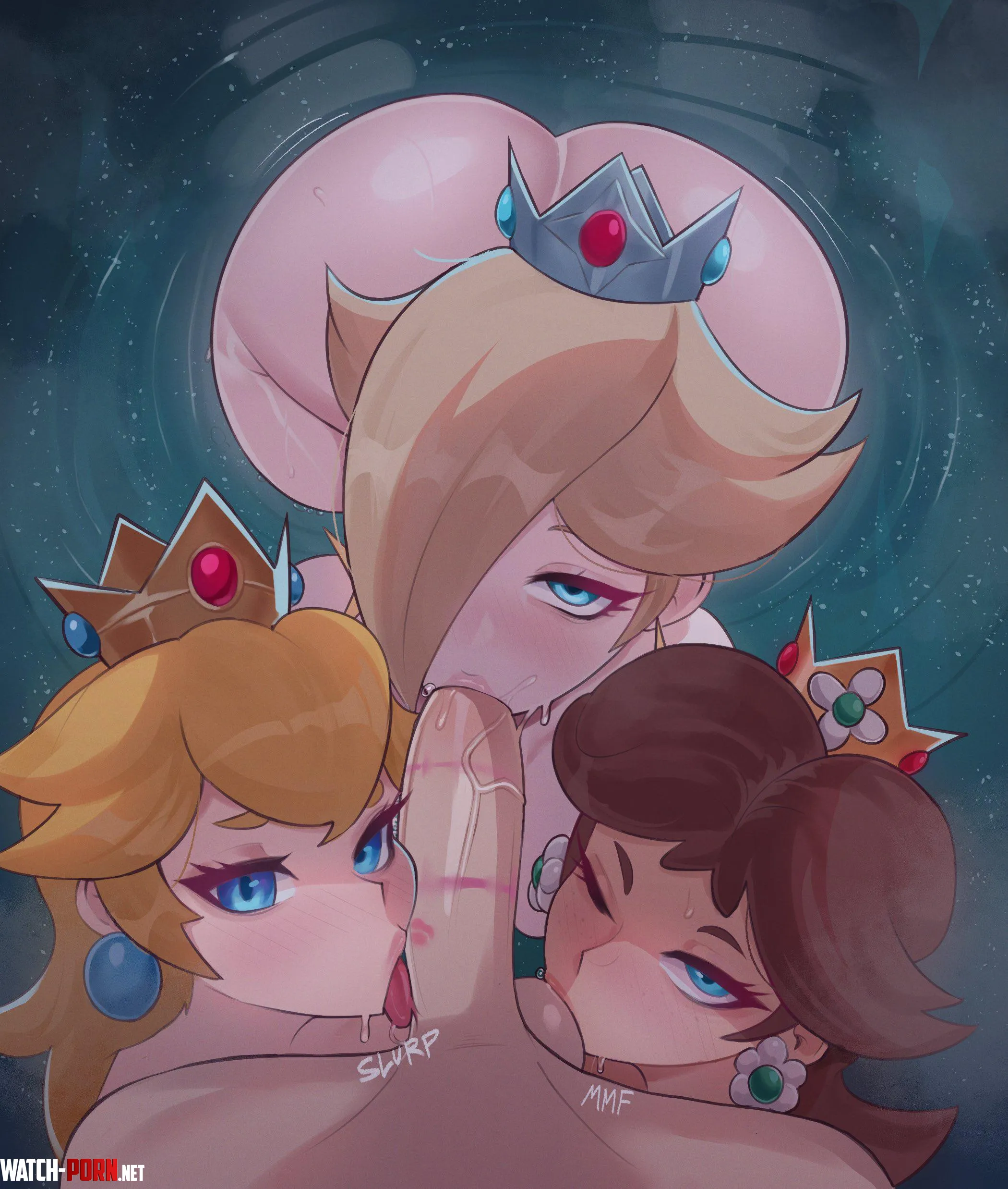 Peach, Rosalina and Daisy's Triple Royal Blowjob (Fizzill) [Super Mario] by Bazaarthrone