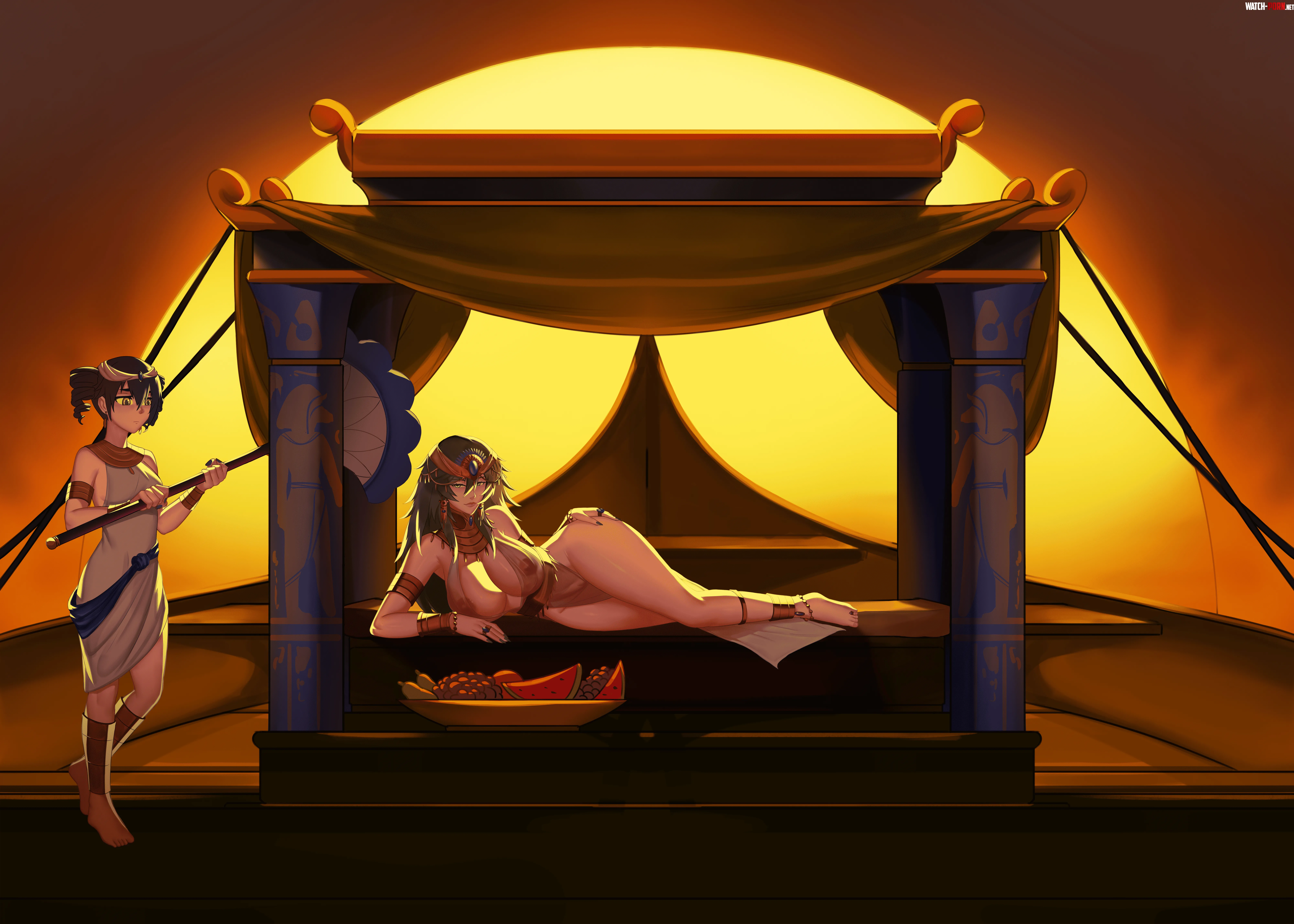 Suzuran, the queen of egypt with her favorite servant Himeko  [Citrus] by Dragmas1