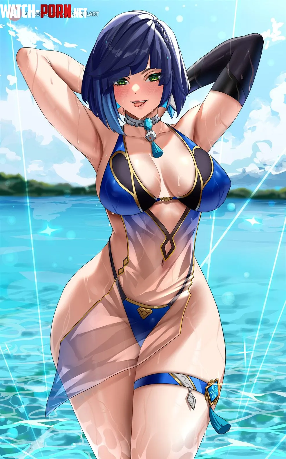 Yelan at the beach (Enmanuelart) by Plertavijap
