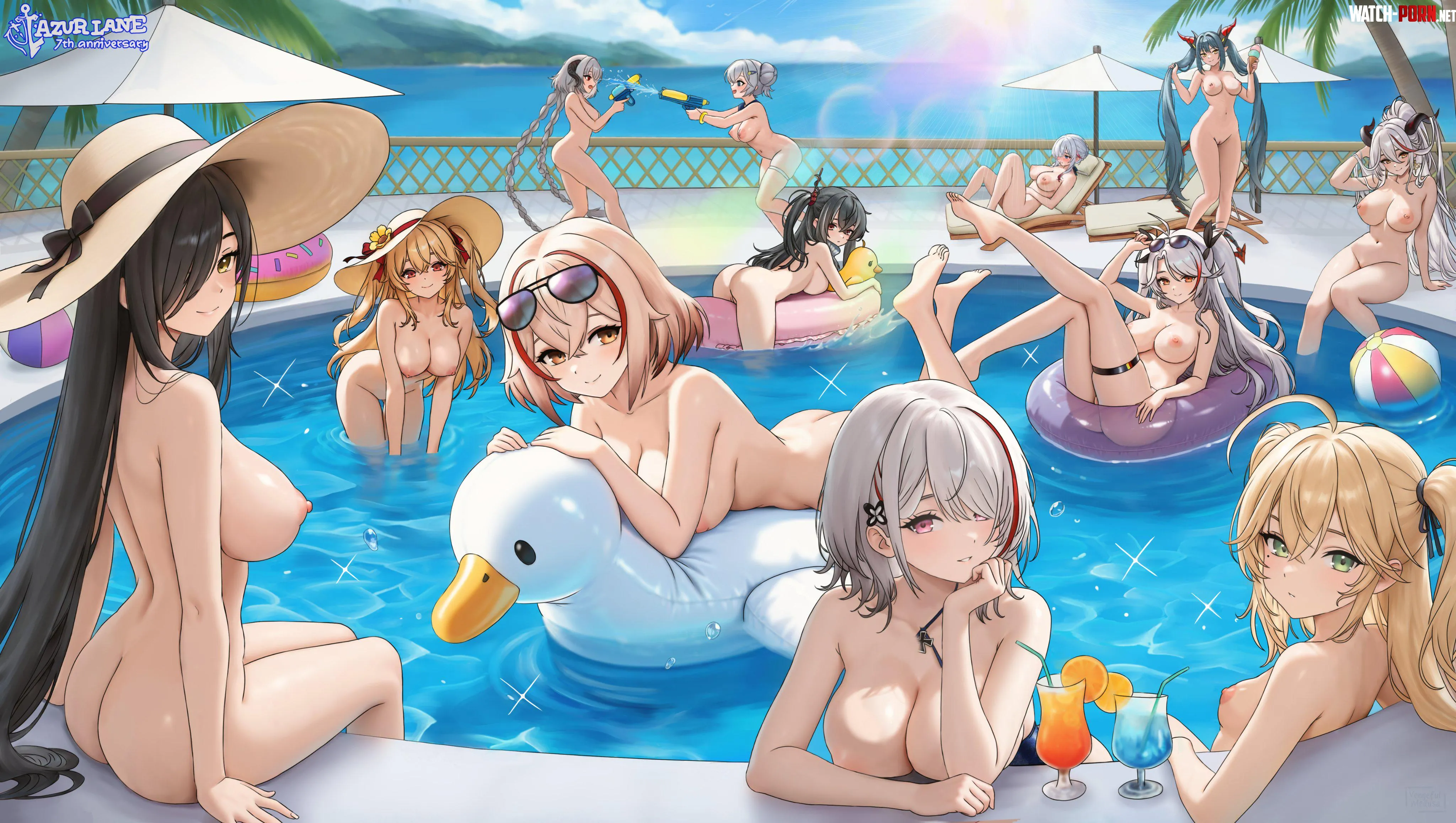 Naked pool party (vengefulmedusa) [azur lane] by BloodLustHunt