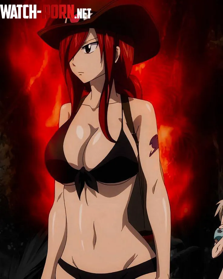 [Fairy Tail] Erza in a black bikini and cowboy hat by DVM11
