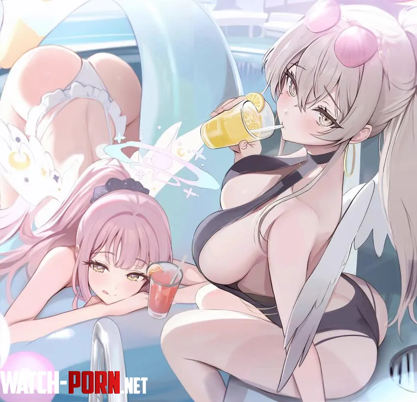 Mika and Nagisa at the night pool [blue archive] by RainDMask
