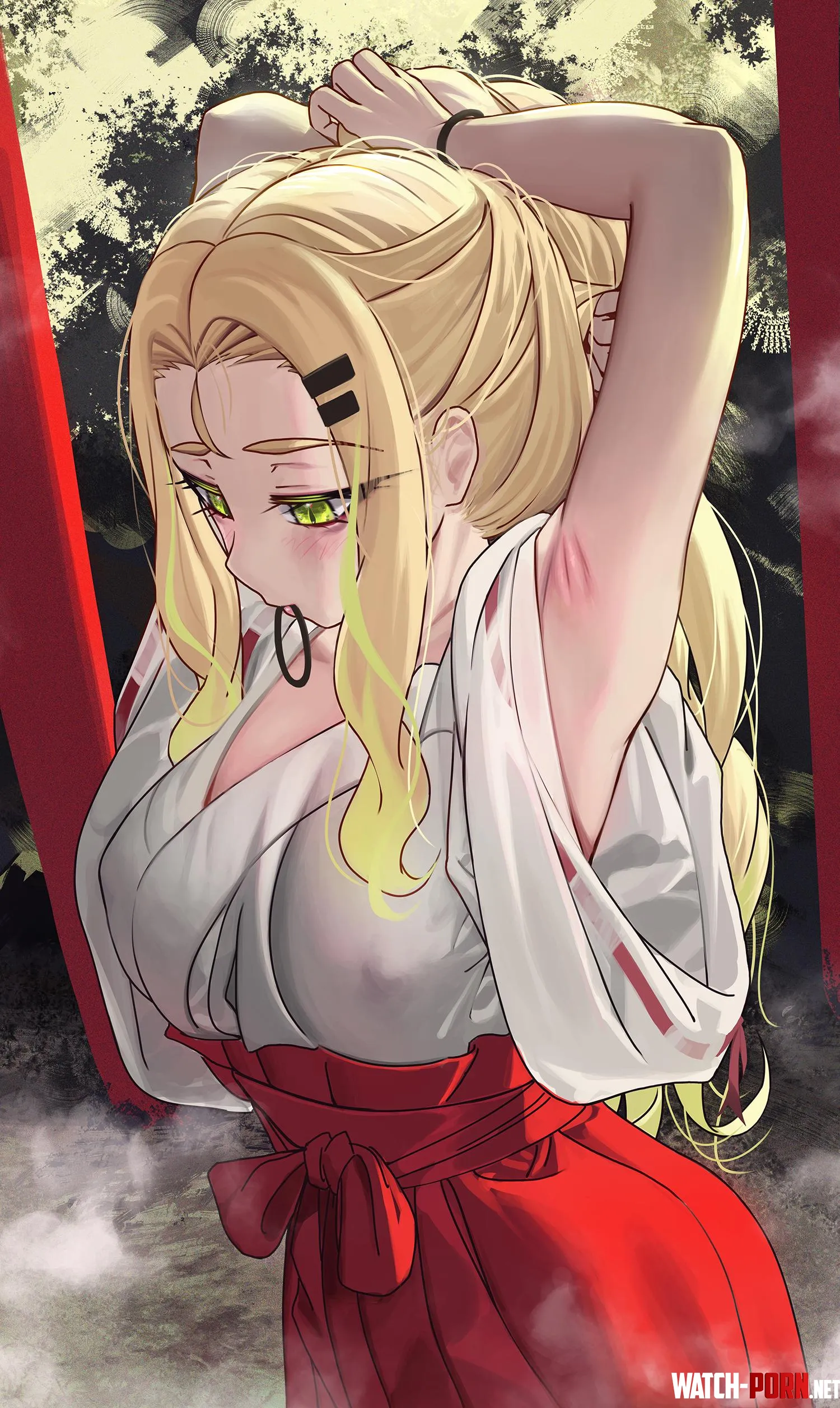 Shrine maiden fixing her hair [Artist's OC] by marxsander2016