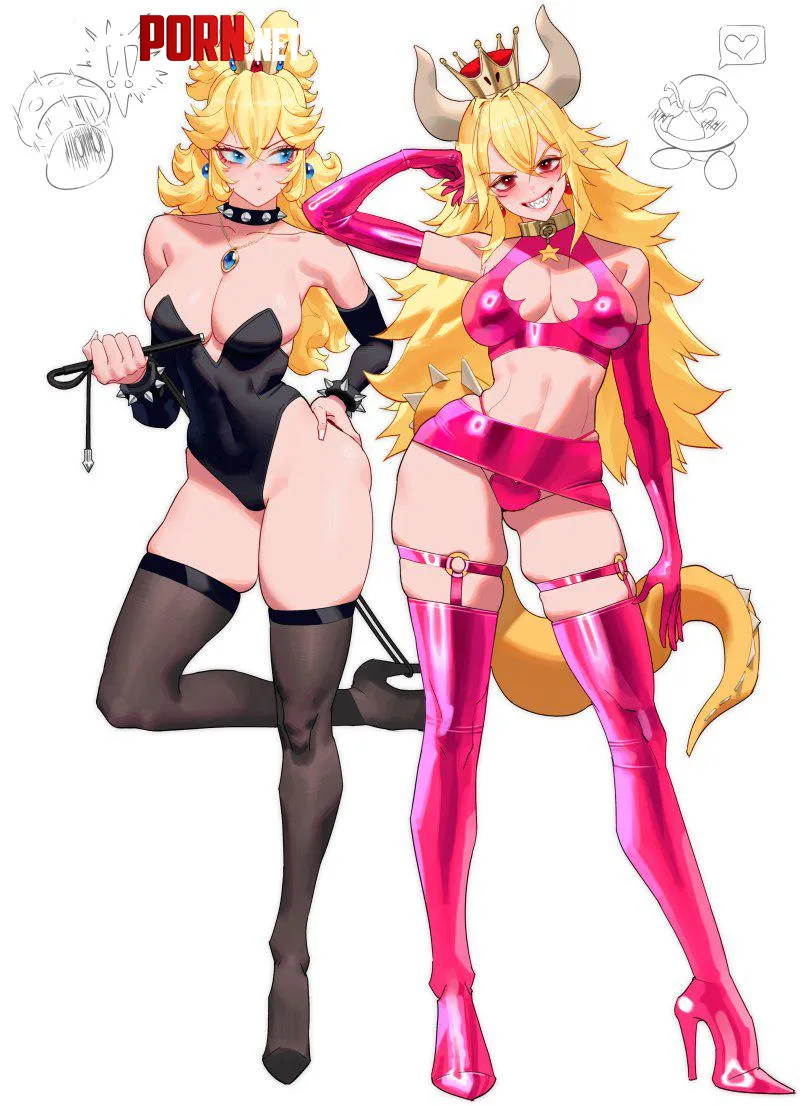 Bowsette and Princess Peach (Super Crown) by honeyccloud