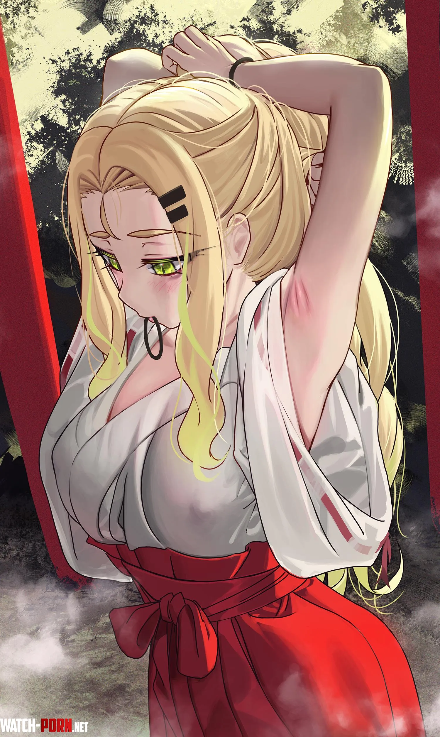 Shrine maiden fixing her hair [Artist's OC] by marxsander2016