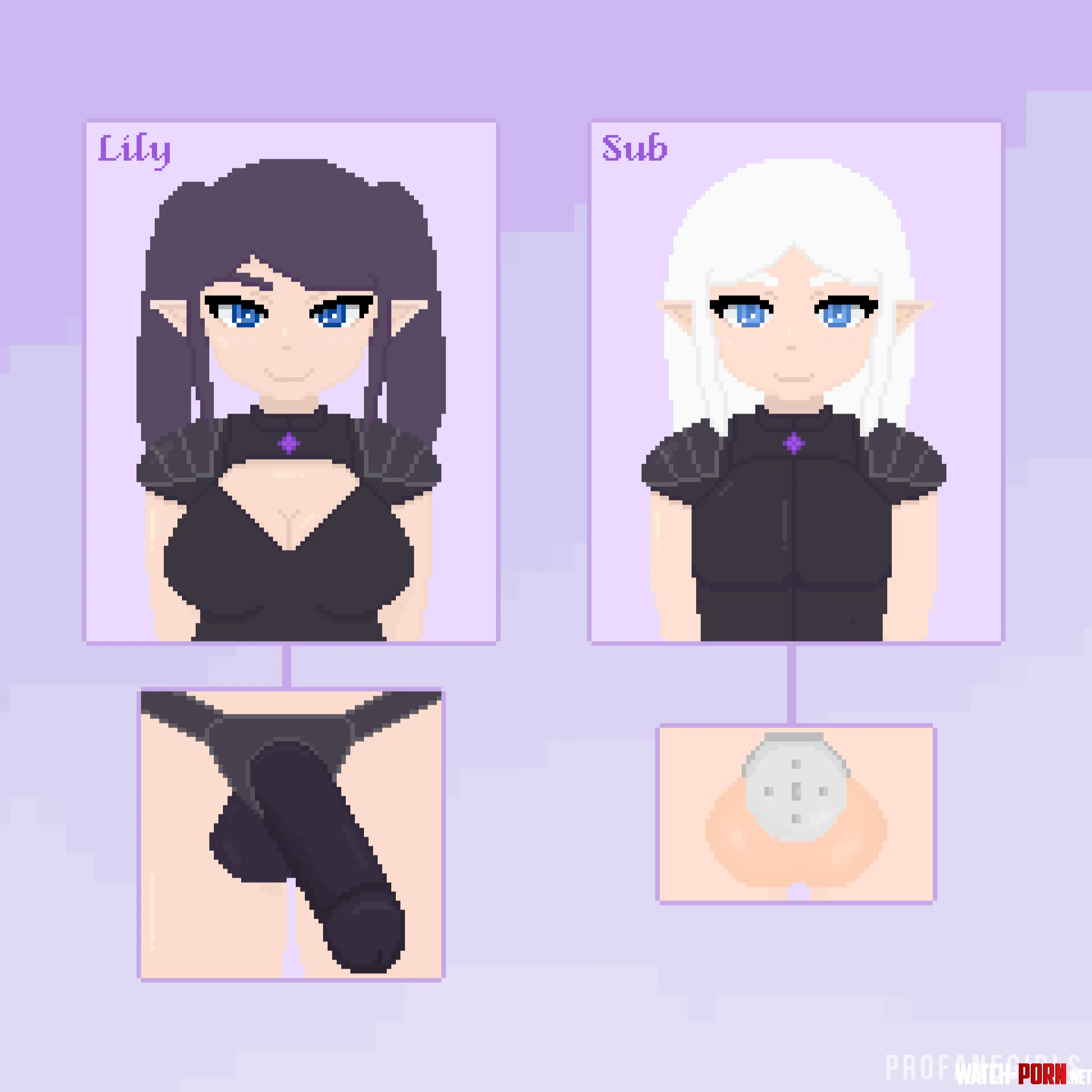Lily and her sub 💜
We are developing a game about a dominant female elf and her subby boyfriend
(it will be full of femdom and chastity!!) by profanegirls