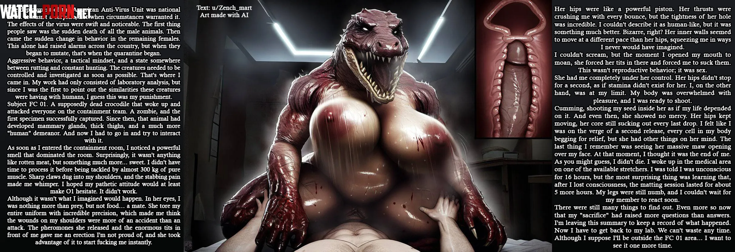 Testimonies of a survivor of a horny monster [Monster fucker] [Creampie] [Zombie] [Femdom] [Creampie] [CNC] [Comm] | Art made by AI by Zench_mart