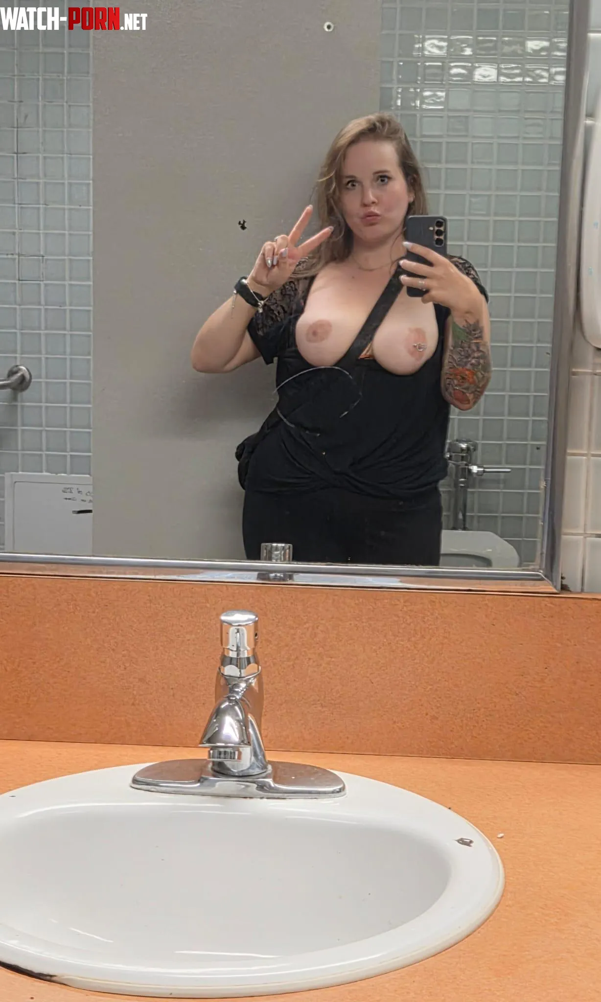 Cheeky public bathroom boobies by CJ0031