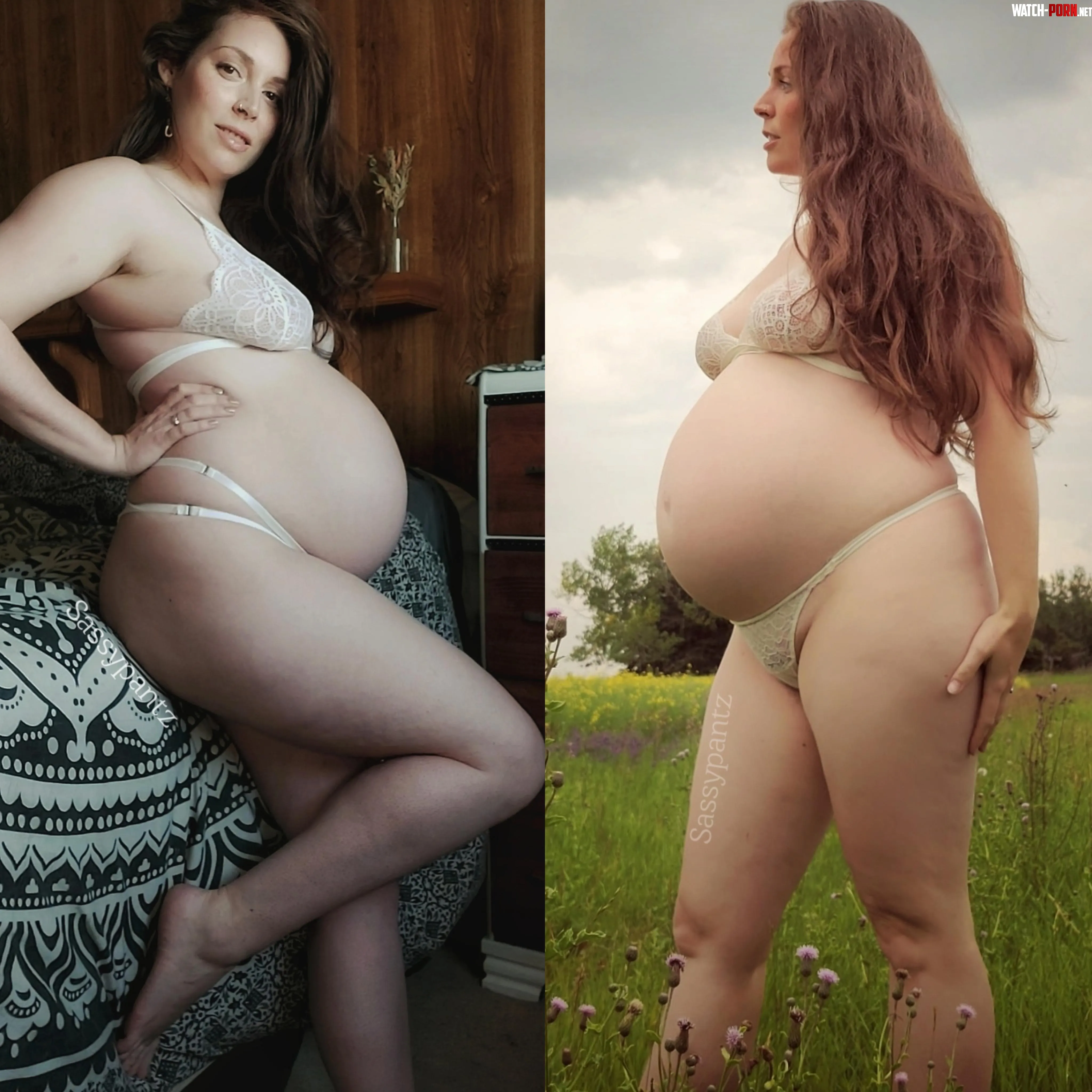Side-by-Side of Pregnancy #3 at 8 months (left) and Pregnancy #4 at 6 months (right). What do you think? by Inside_Ad5958
