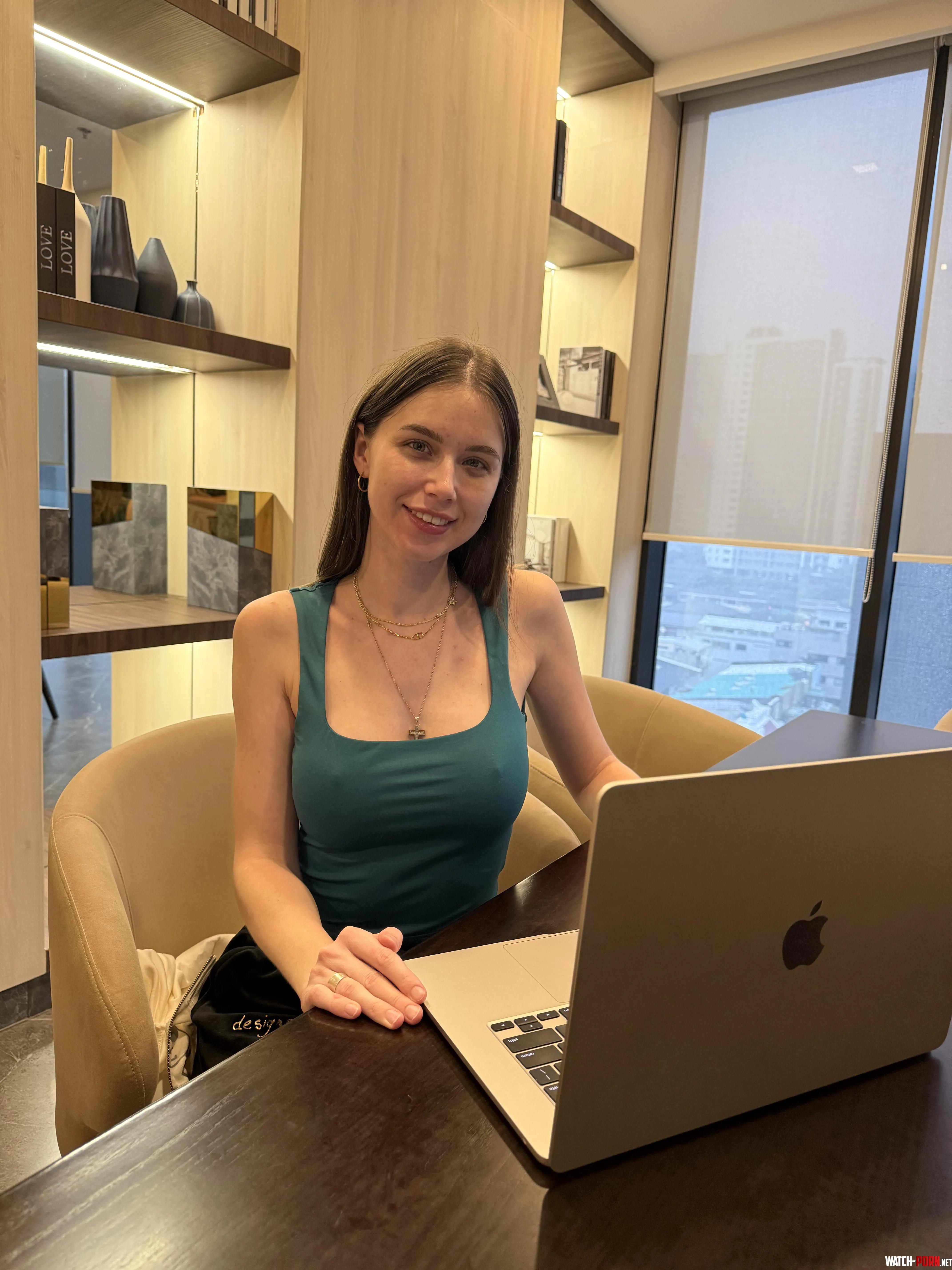 Braless in the office by Justacutienere