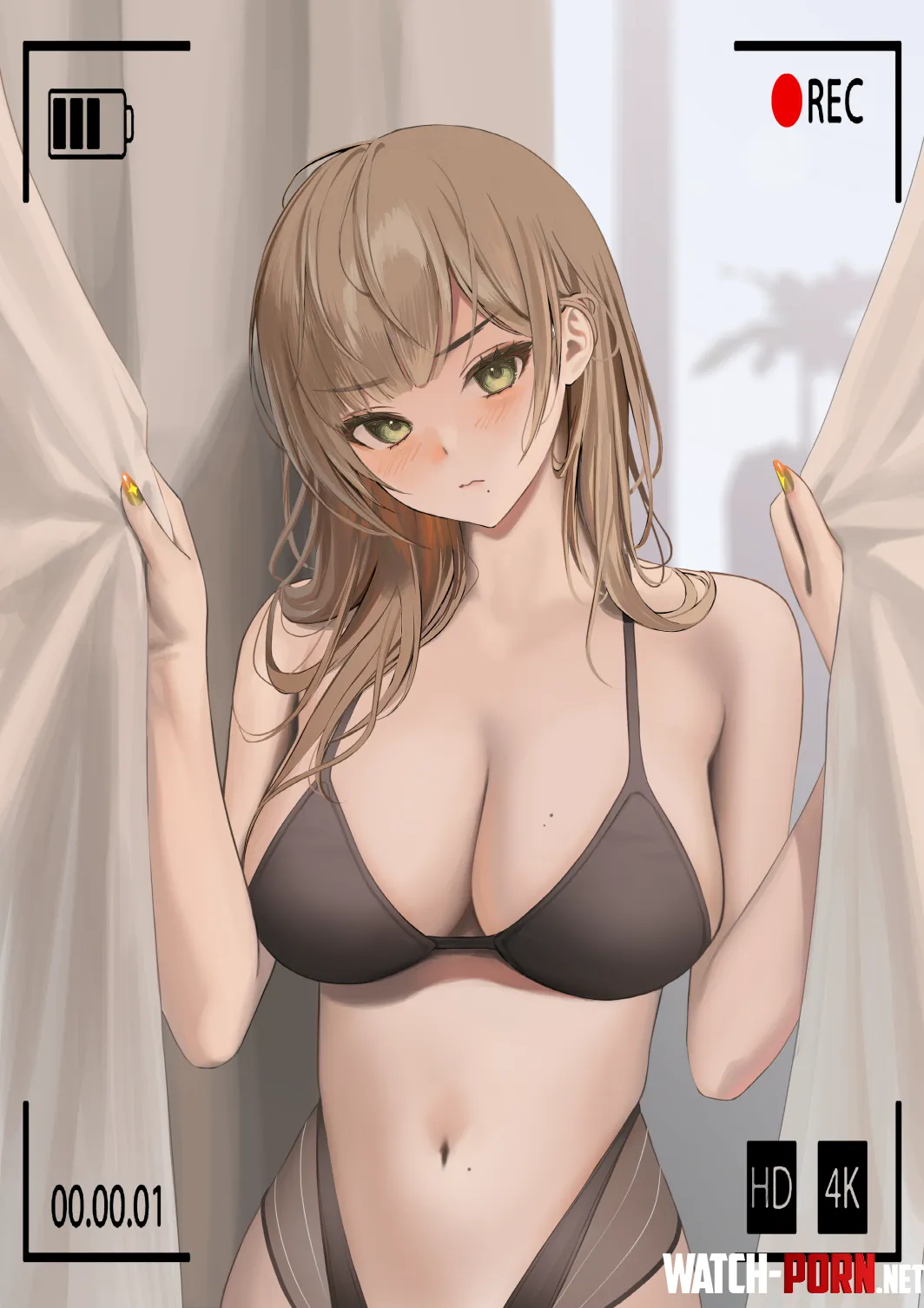 Green eyes and grabs the curtain (myabit) [Original] by elegantloveglimmer