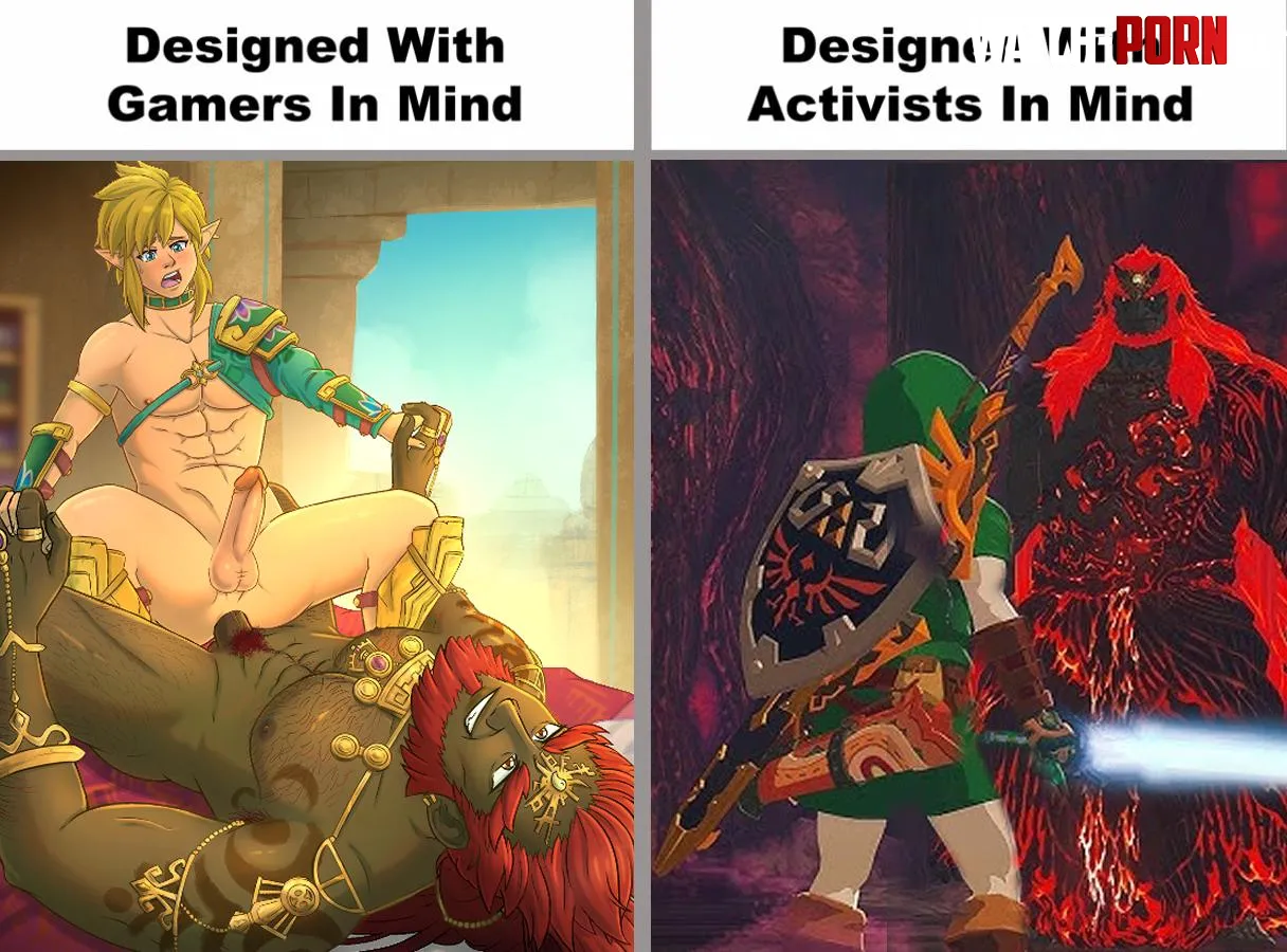 Take notes, Nintendo!!! 😡 We want Link to FUCK Ganon, not FIGHT him! 😤  (This is Anti-Woke meme that is going around on Twitter, for anyone who might be confused hehe) (art: @xarchiiex) [The Legend of Zelda: Tears of the Kingdom] by BaraArchie
