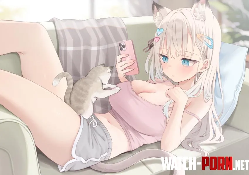 A cat trying to get attention from a cat girl (moka-chan) by envexty2ty