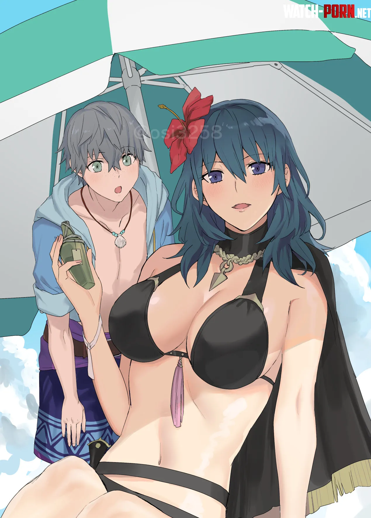 Ashe admiring Byleth in a bikini [fire emblem] by Terran117