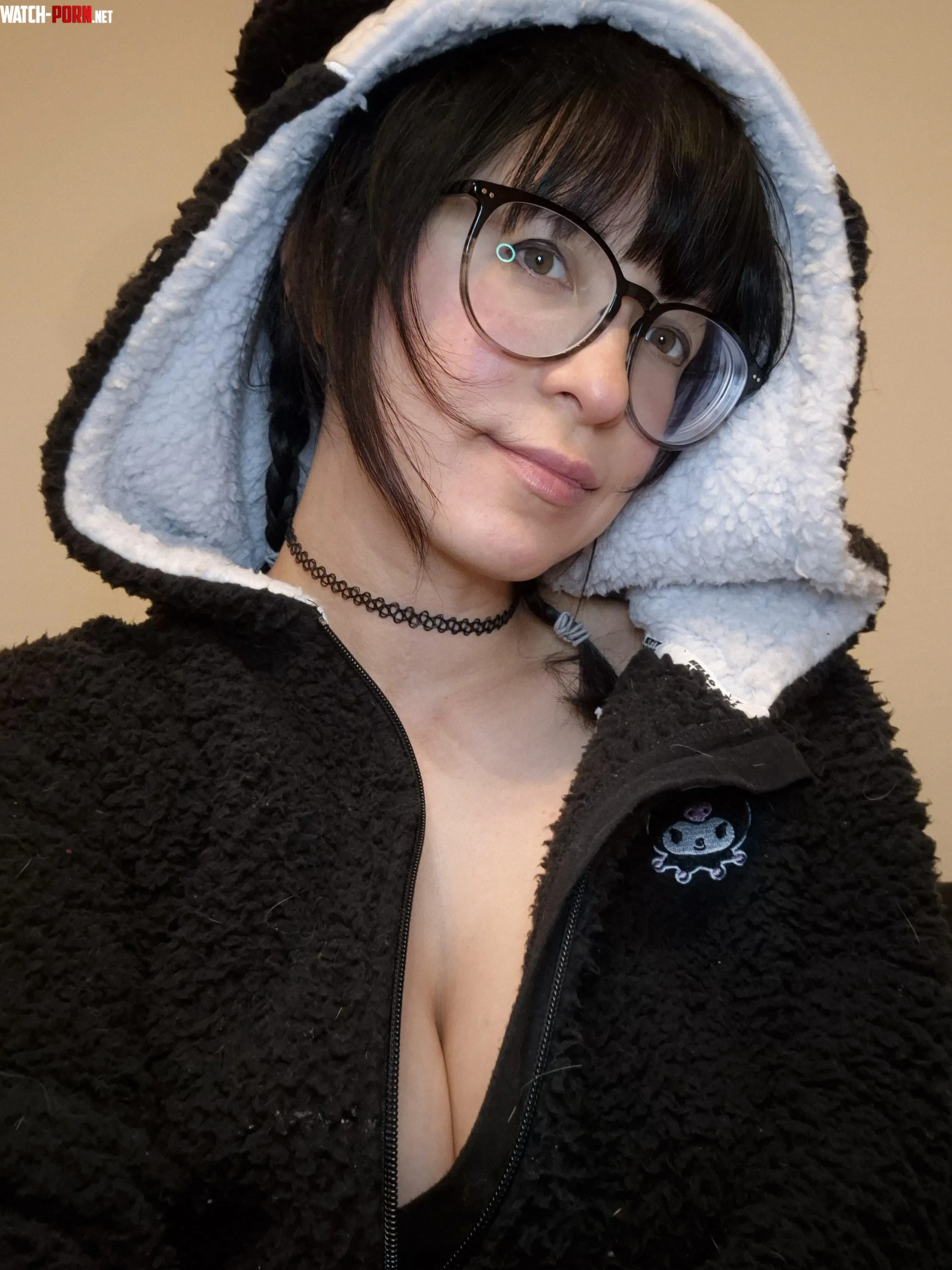Cute fuzzy onesie cleavage by DizzyDora_