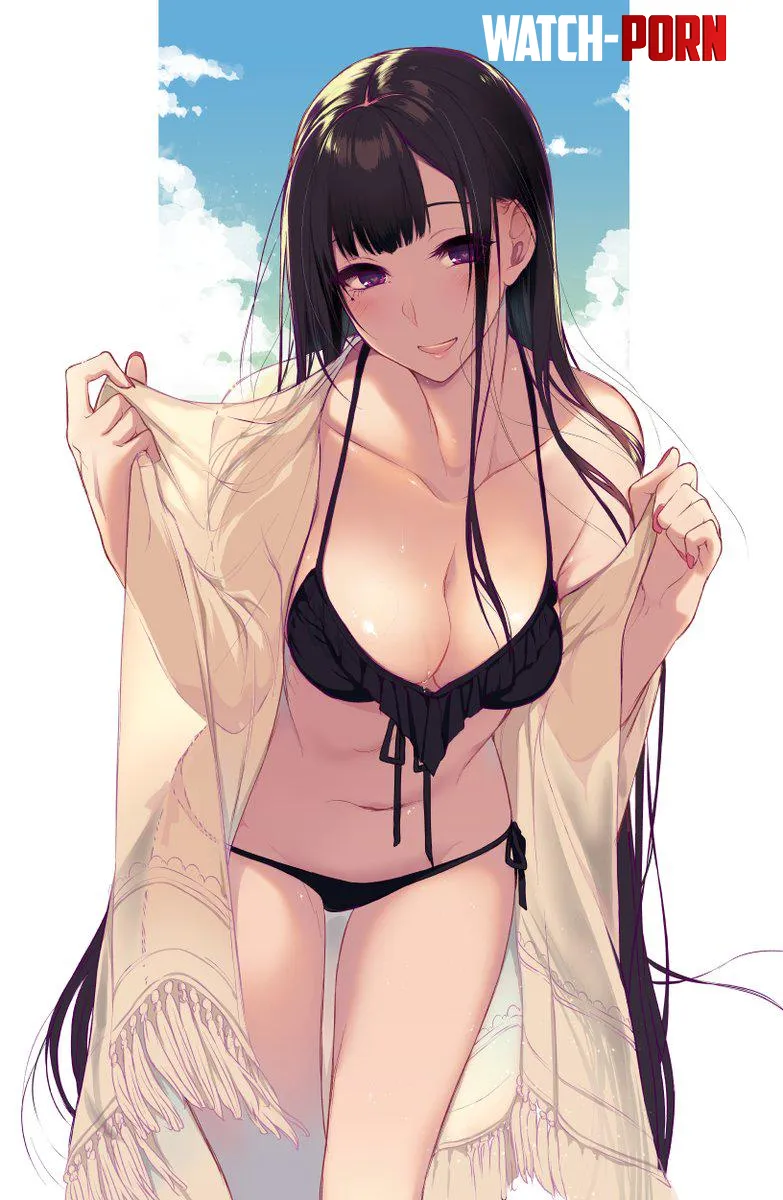 Chiyo flaunts her new Black Bikini on the Beach [Ane Naru Mono] (Pochi) by ecchi_neko