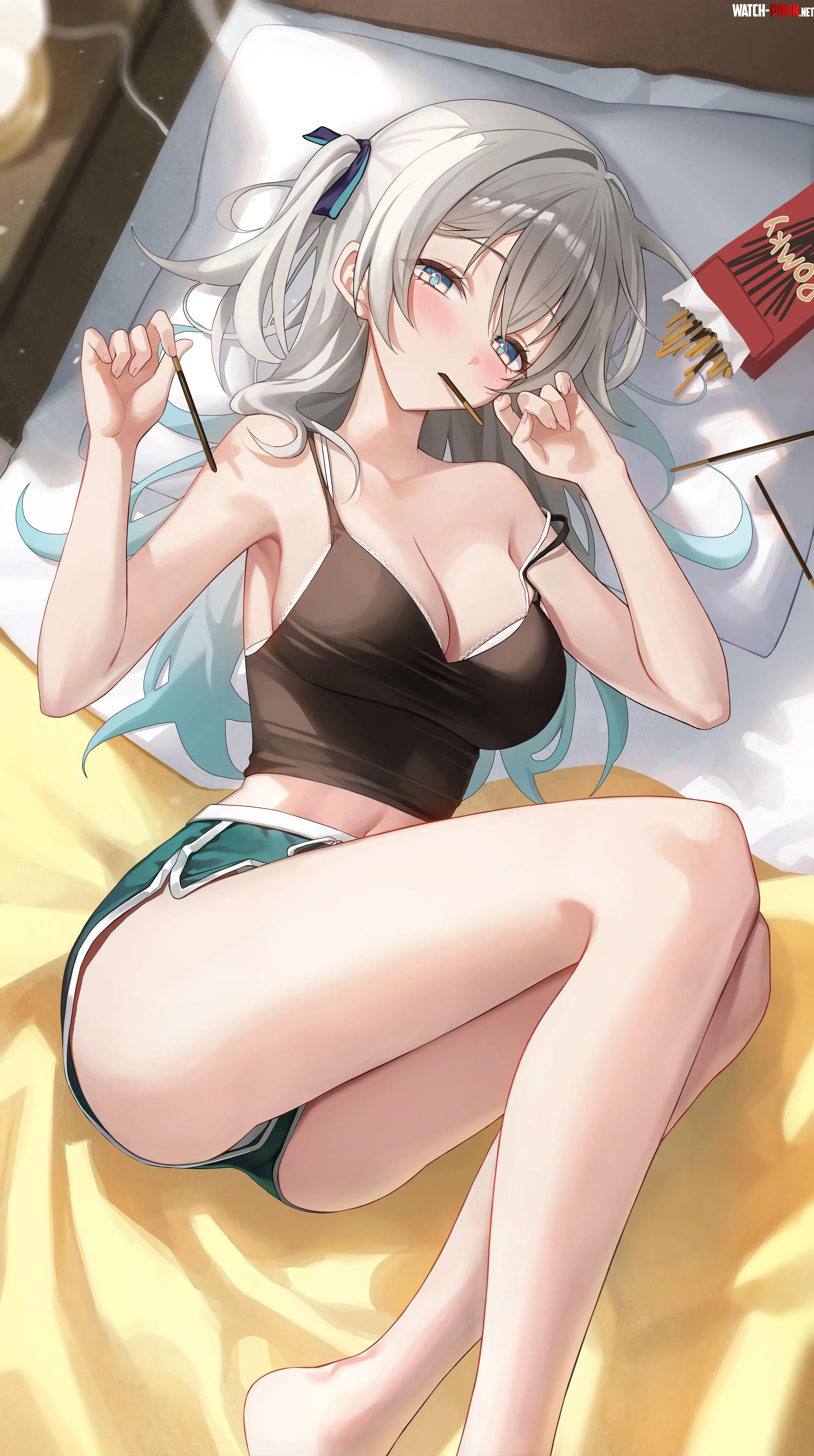 Firefly in black camisole and shorts with pocky (Mohaka) by elegantloveglimmer