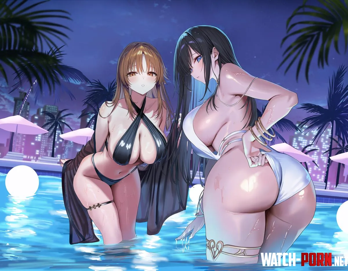 summer pool at night by Dionyoxi