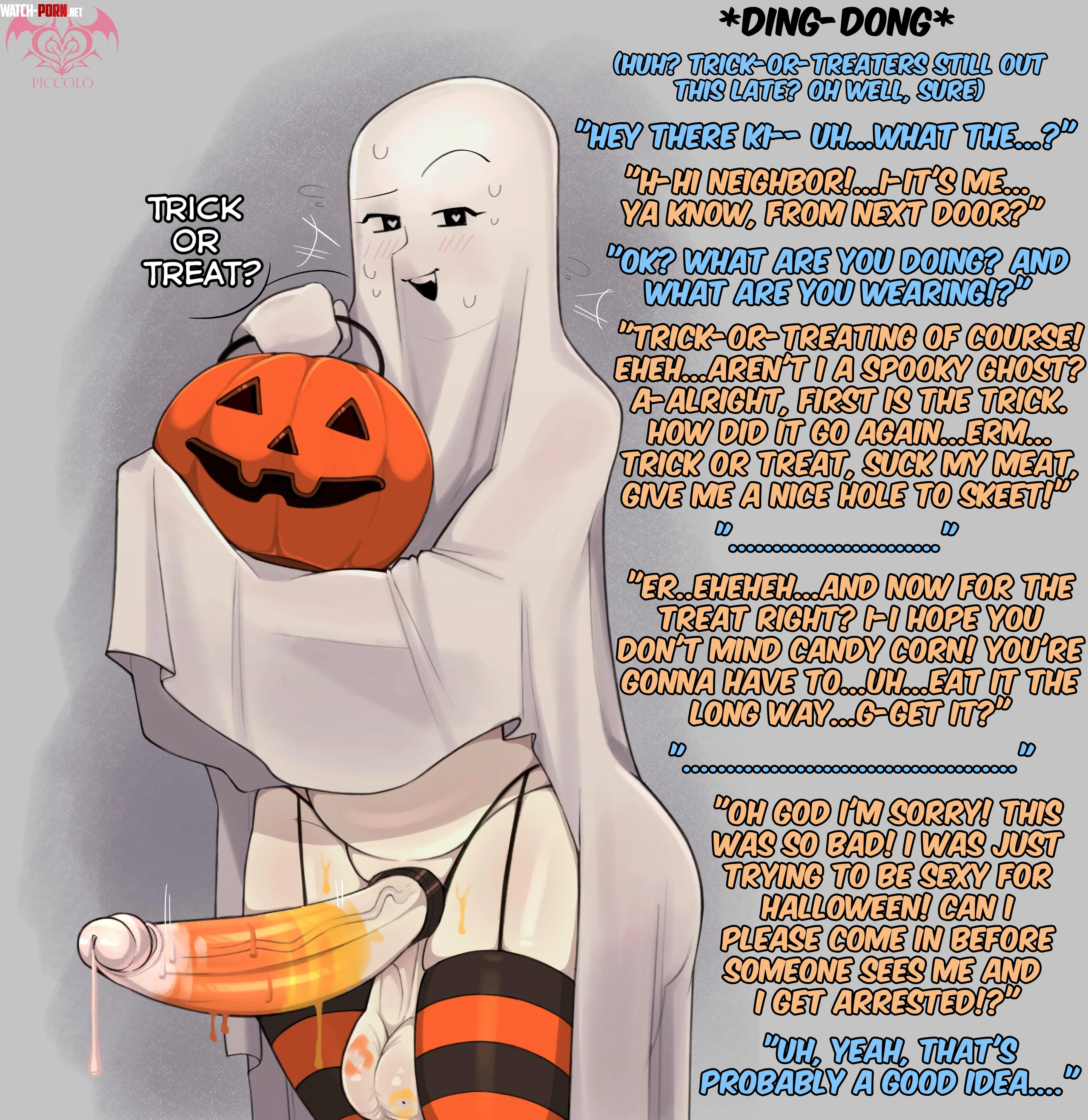 A late night trick-or-treater? [Halloween] [Futanari] [Any POV] [Humor] [Cringe] [No Sex] [Wholesome?] (Artist: PiccoloSuccubus) by K-tonbey