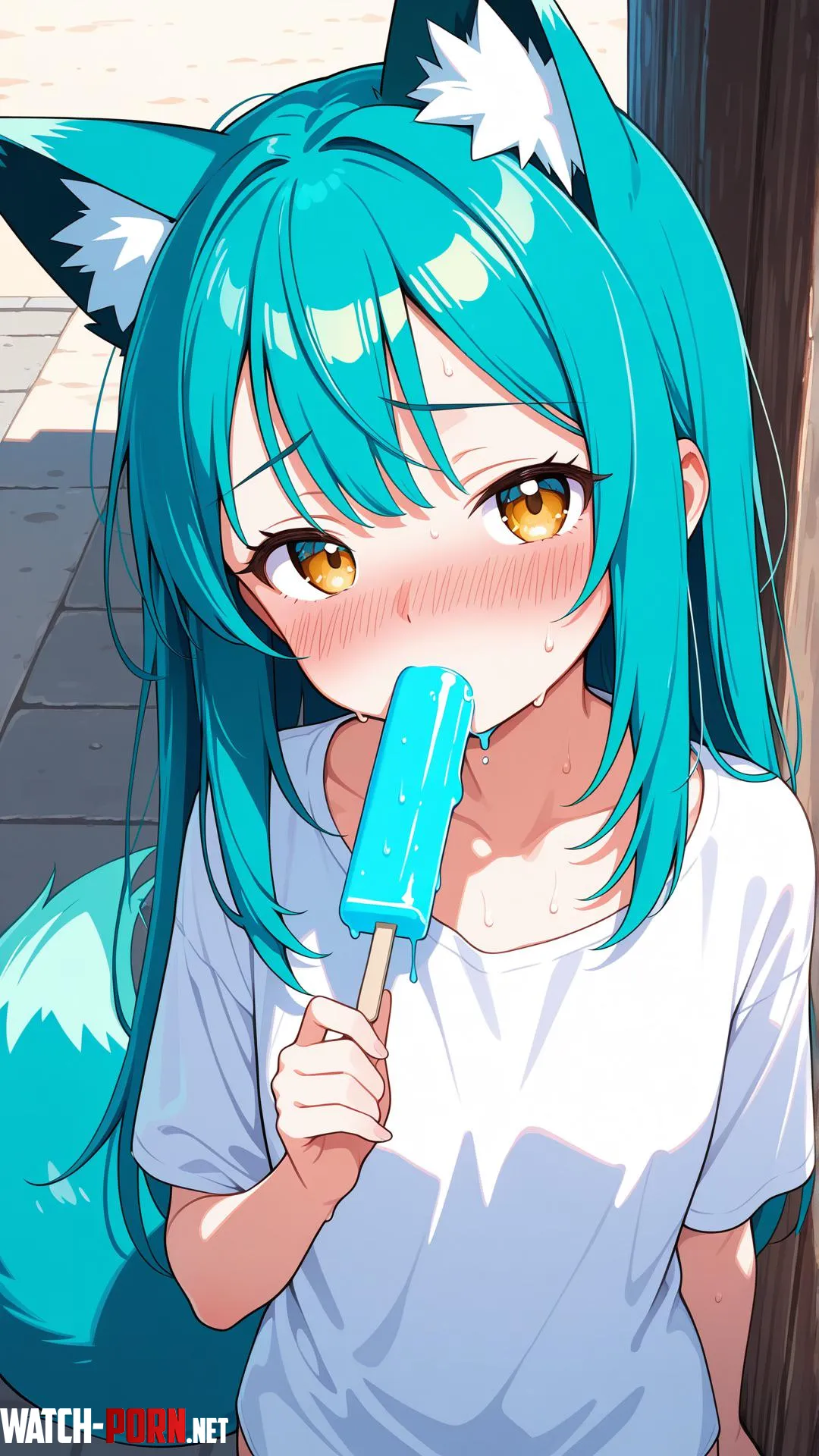 Cute neko sucking a blue popsicle (Lum) [Original] by RocaBlava